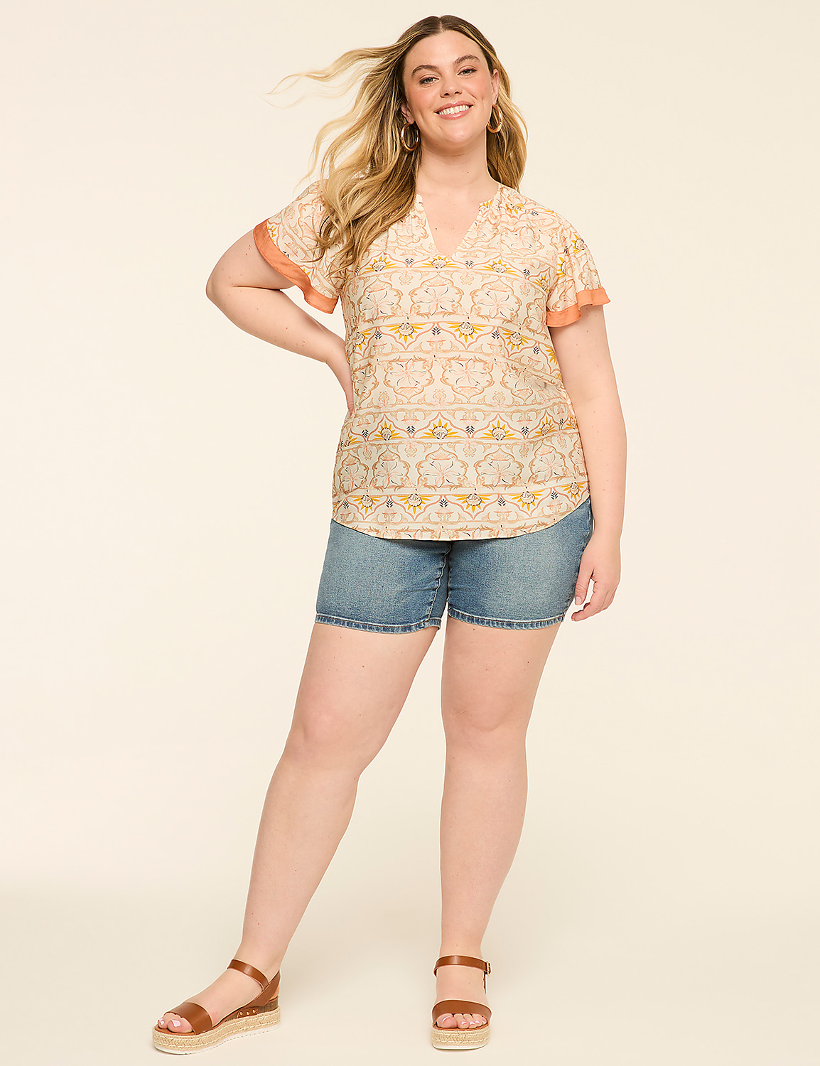Flutter-Sleeve Split-Neck Popover Top Product Image 2
