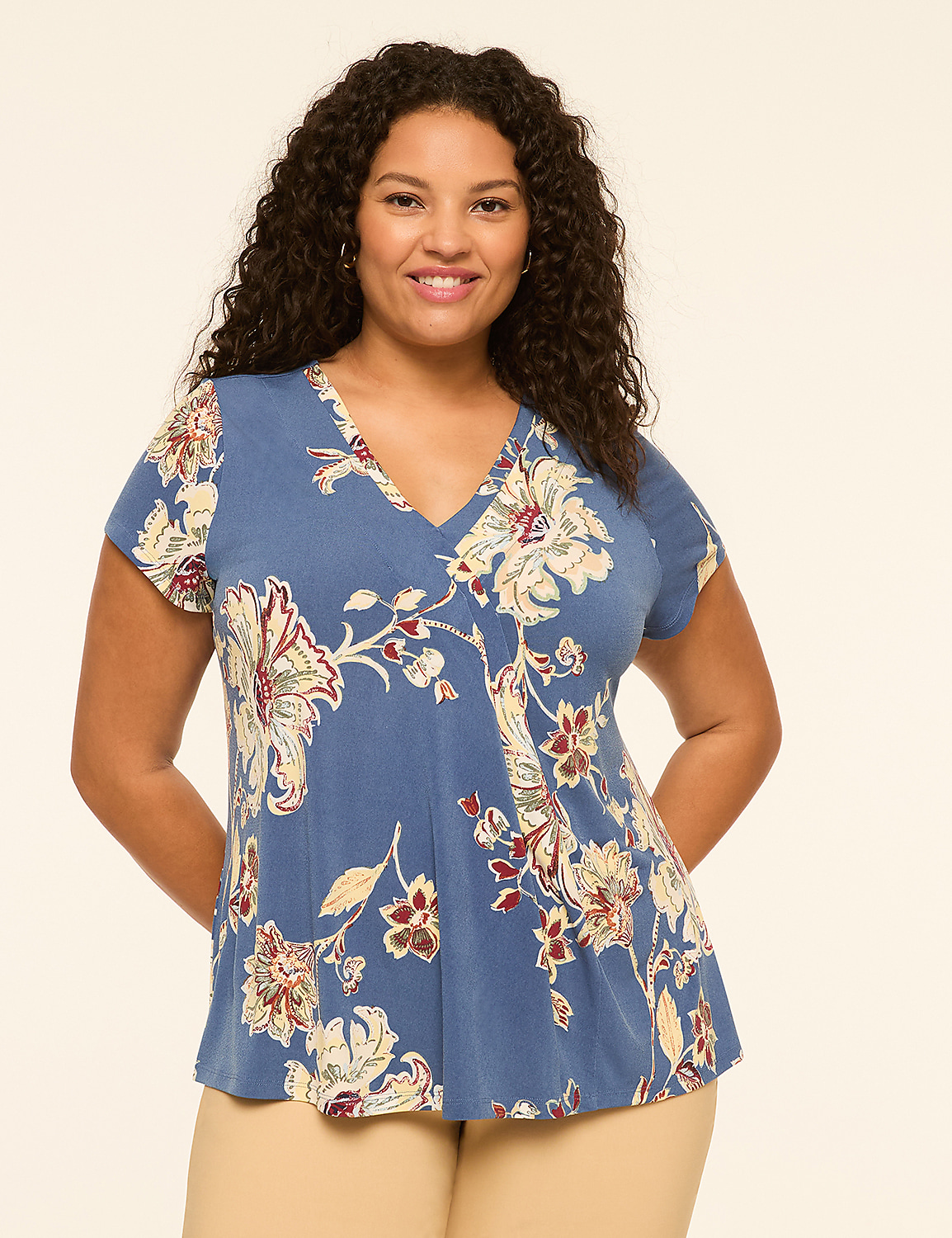 Swing Cap-Sleeve Pleat-Front Top Product Image 1