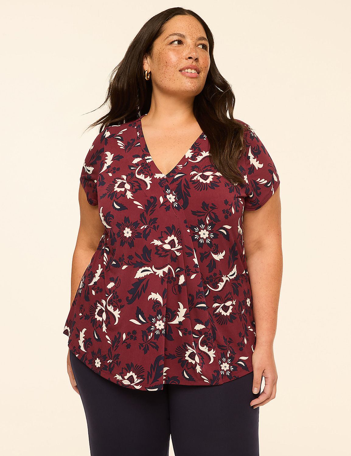 Swing Cap-Sleeve Pleat-Front Top Product Image 1
