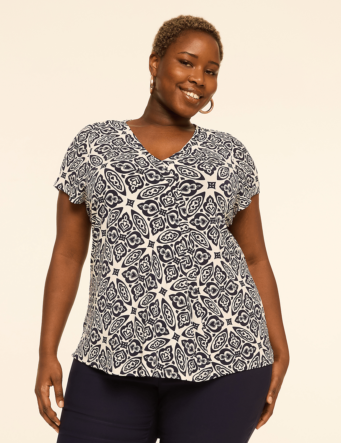 Swing Cap-Sleeve Pleat-Front Top Product Image 1