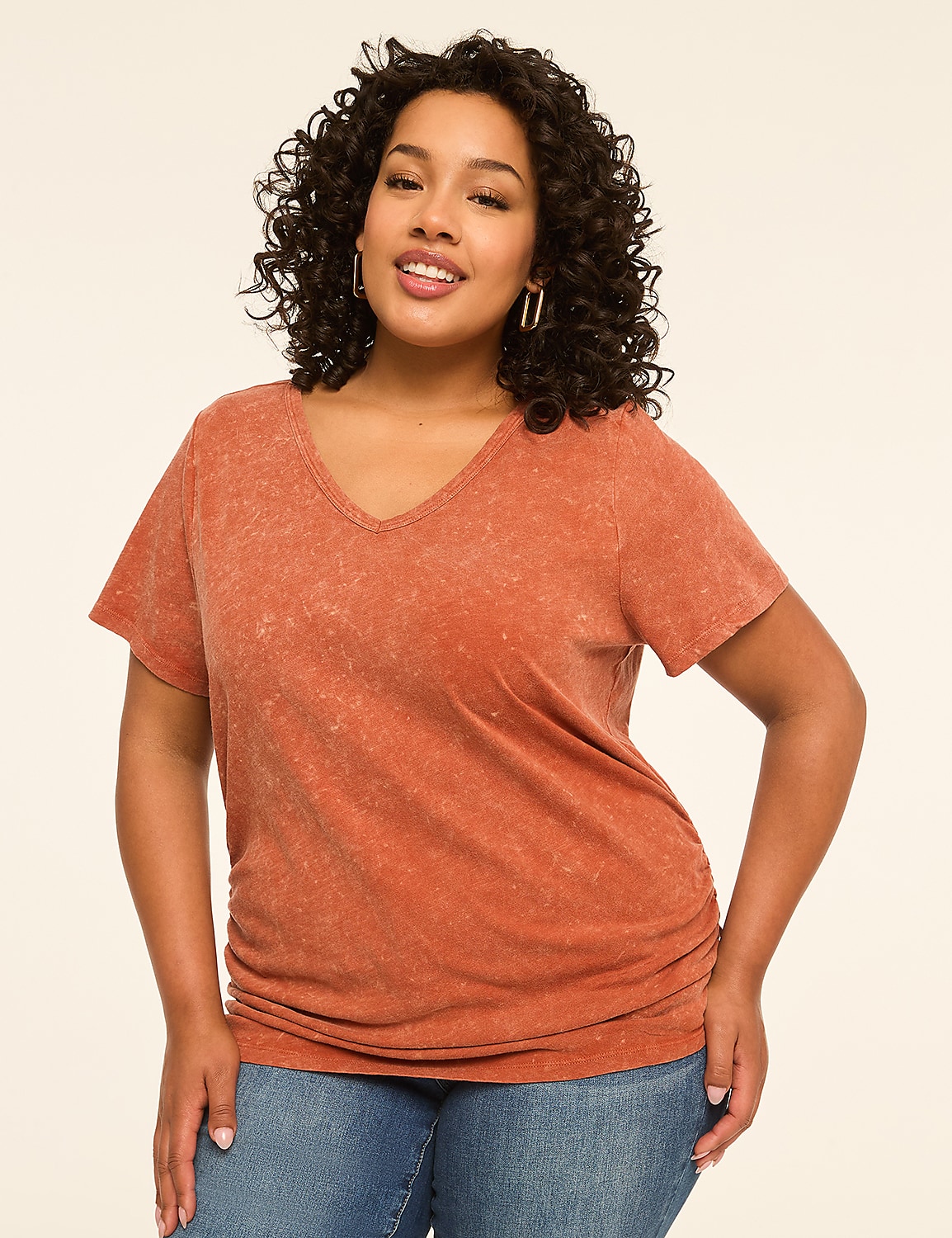 Short-Sleeve V-Neck Side-Ruched Tee Product Image 1