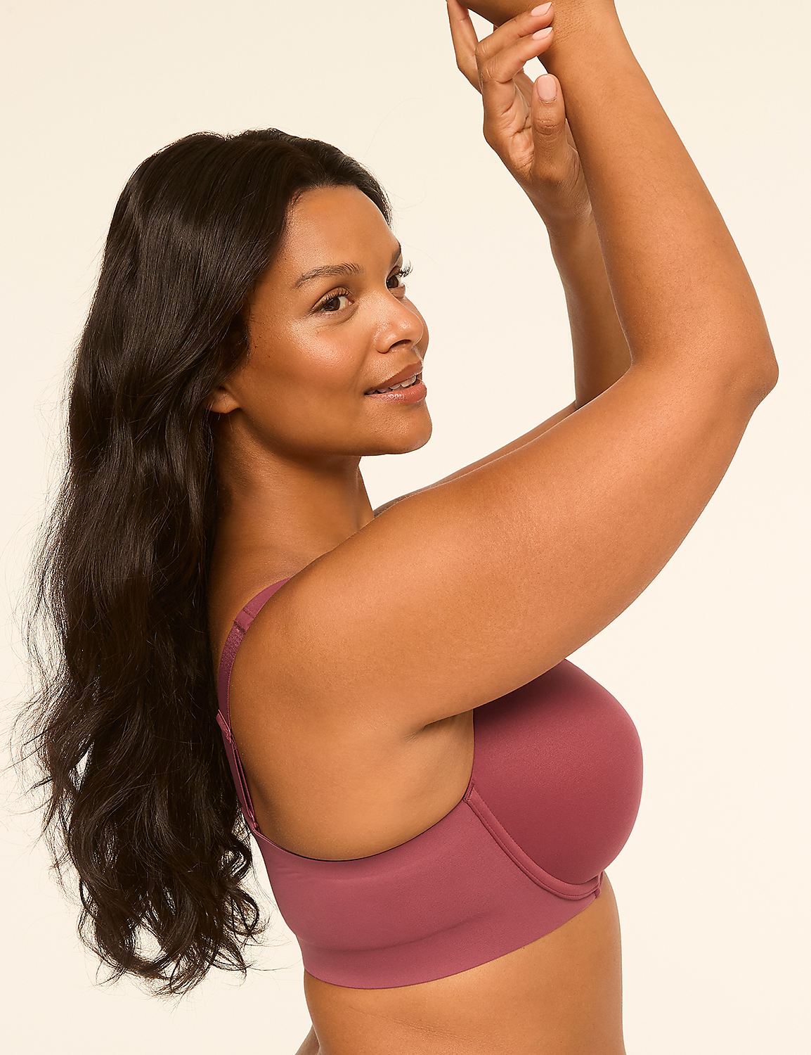 A woman with long dark hair and a mauve bra is posed against a plain, light-colored background. Product Image 3