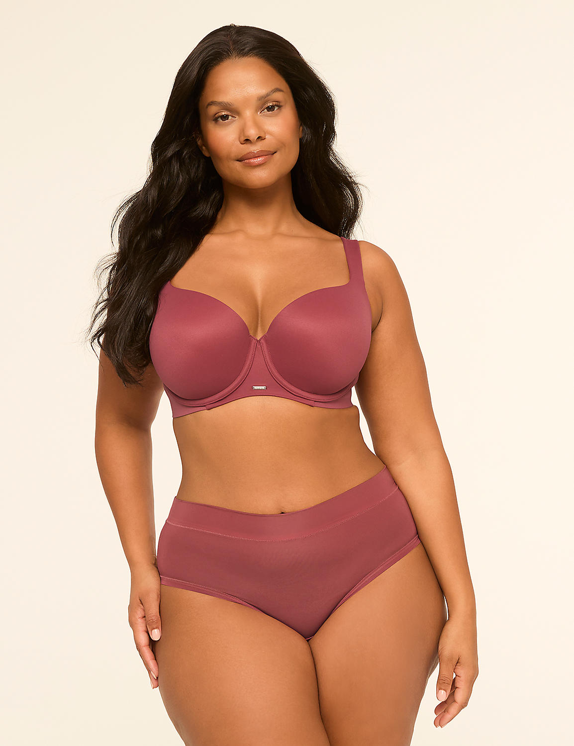 A woman in a mauve bra and underwear stands against a plain, light-colored background. Product Image 4