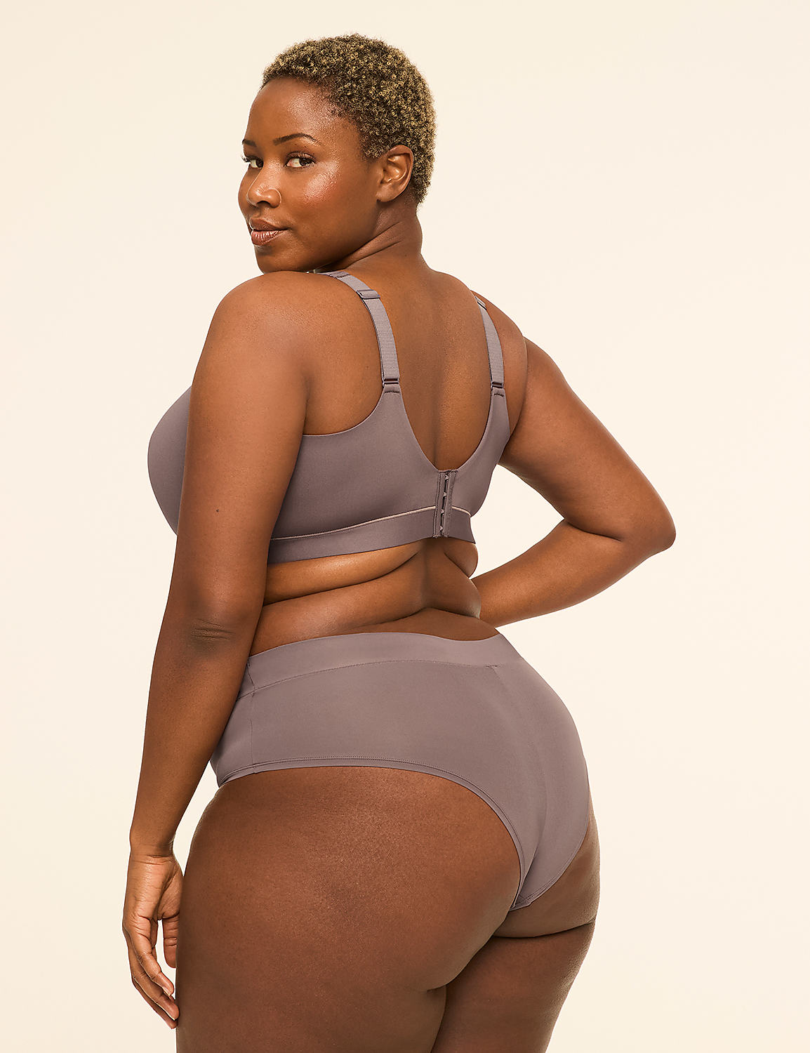 A woman in a grey bra and underwear stands against a plain, light-colored background. Product Image 2
