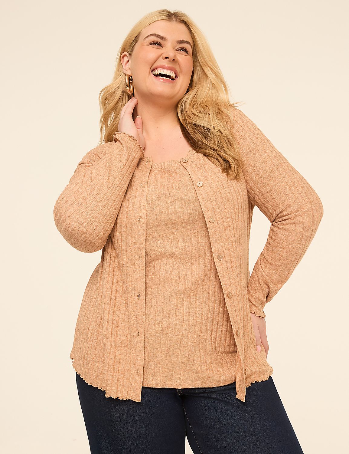 Ribbed Soft Spun Button-Front Cardigan - thumbnail 5