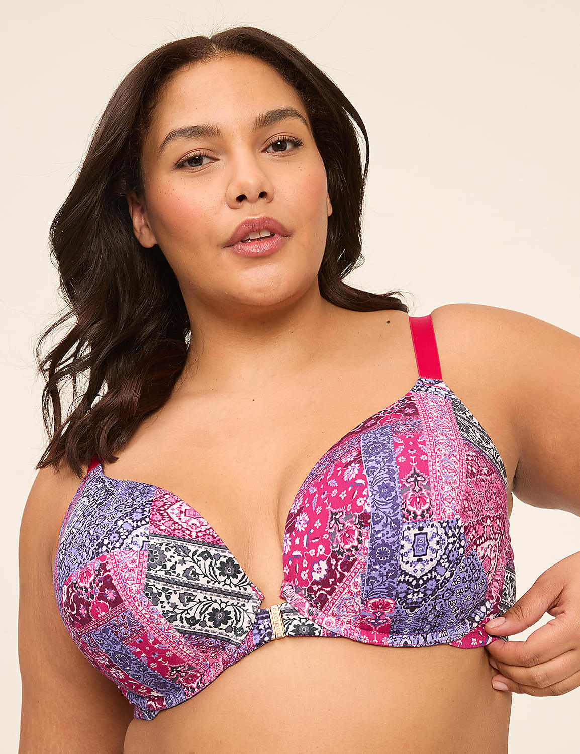Front-Close Cotton Boost Plunge Bra Product Image 1