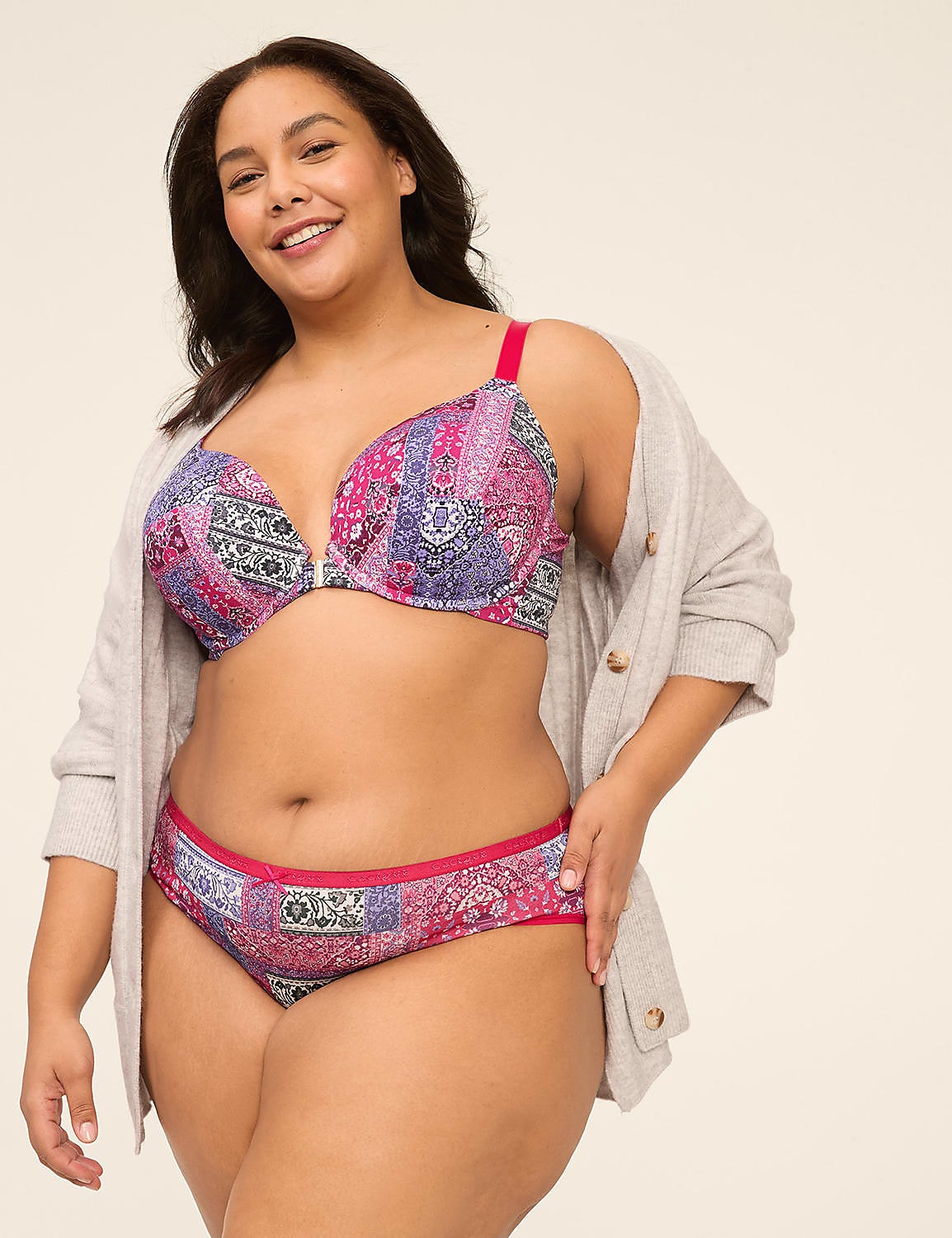 Front-Close Cotton Boost Plunge Bra Product Image 4