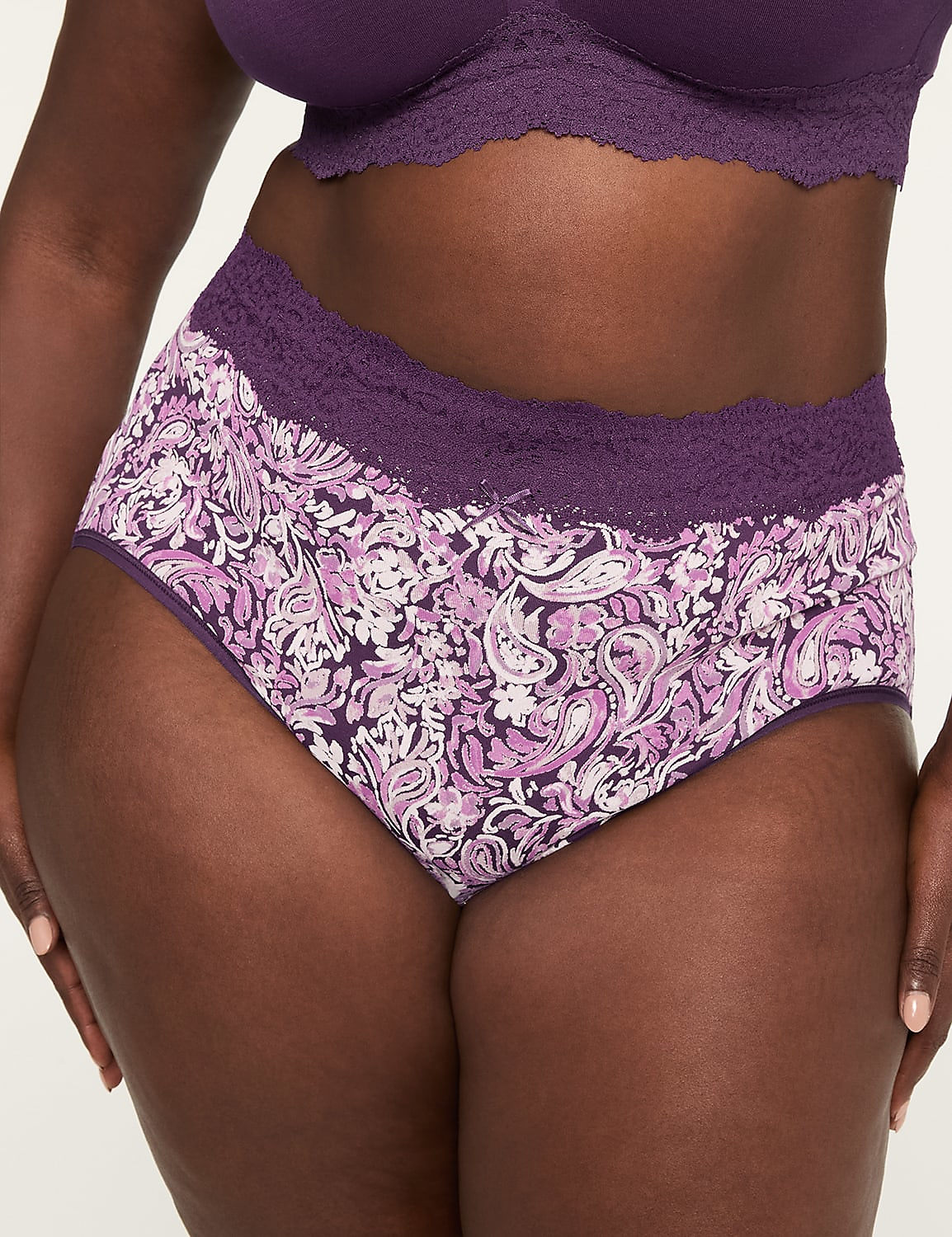 Cotton High-Leg Brief Panty With Lace Waist Product Image 1