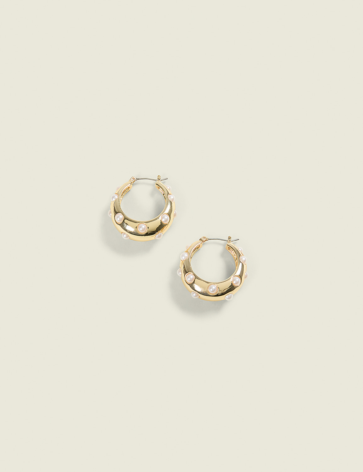 Goldtone Pearlized Hoop Earrings