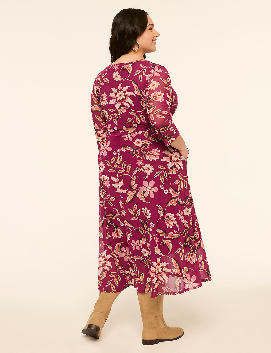 A woman in a floral dress and boots stands against a plain, light background. Product Image 2
