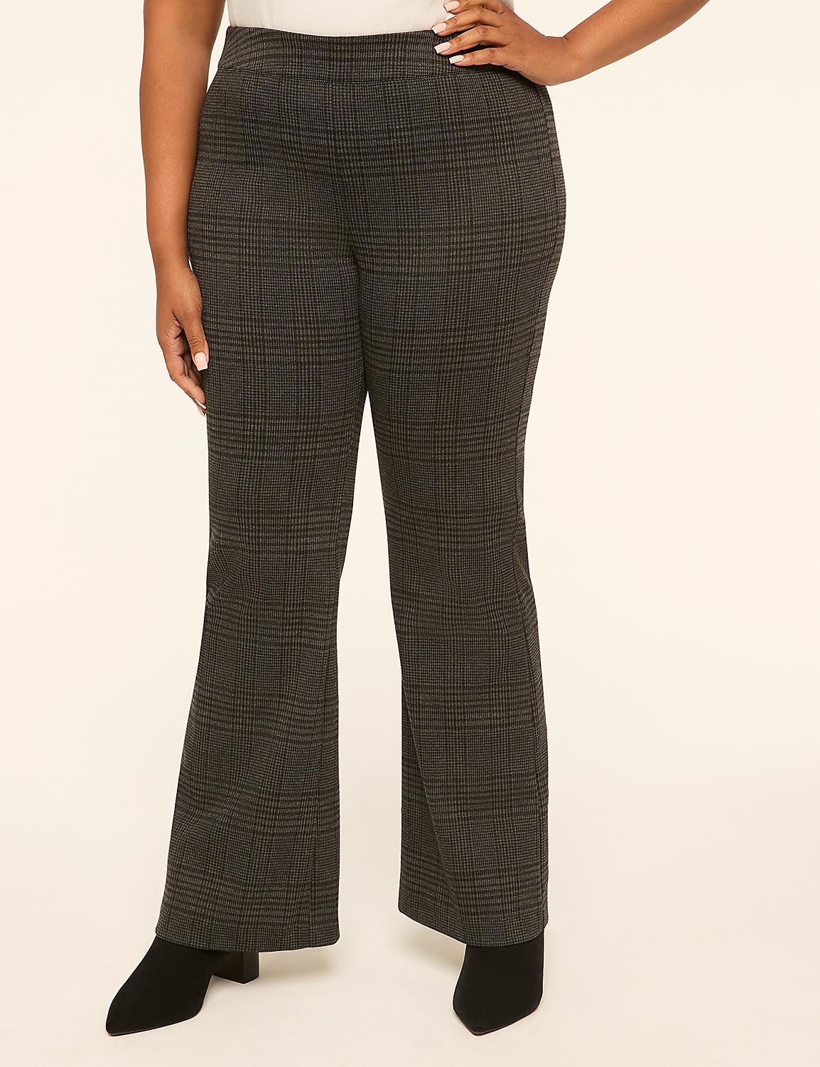 A person in plaid flared pants and black boots stands against a plain, light-colored background. Product Image 1
