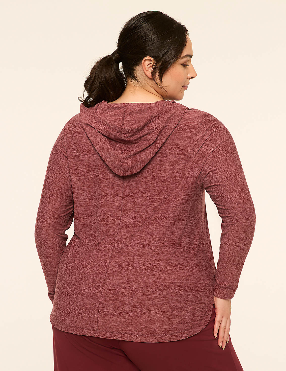 A woman in a maroon hooded sweatshirt and maroon pants stands against a plain, light-colored background. Product Image 2