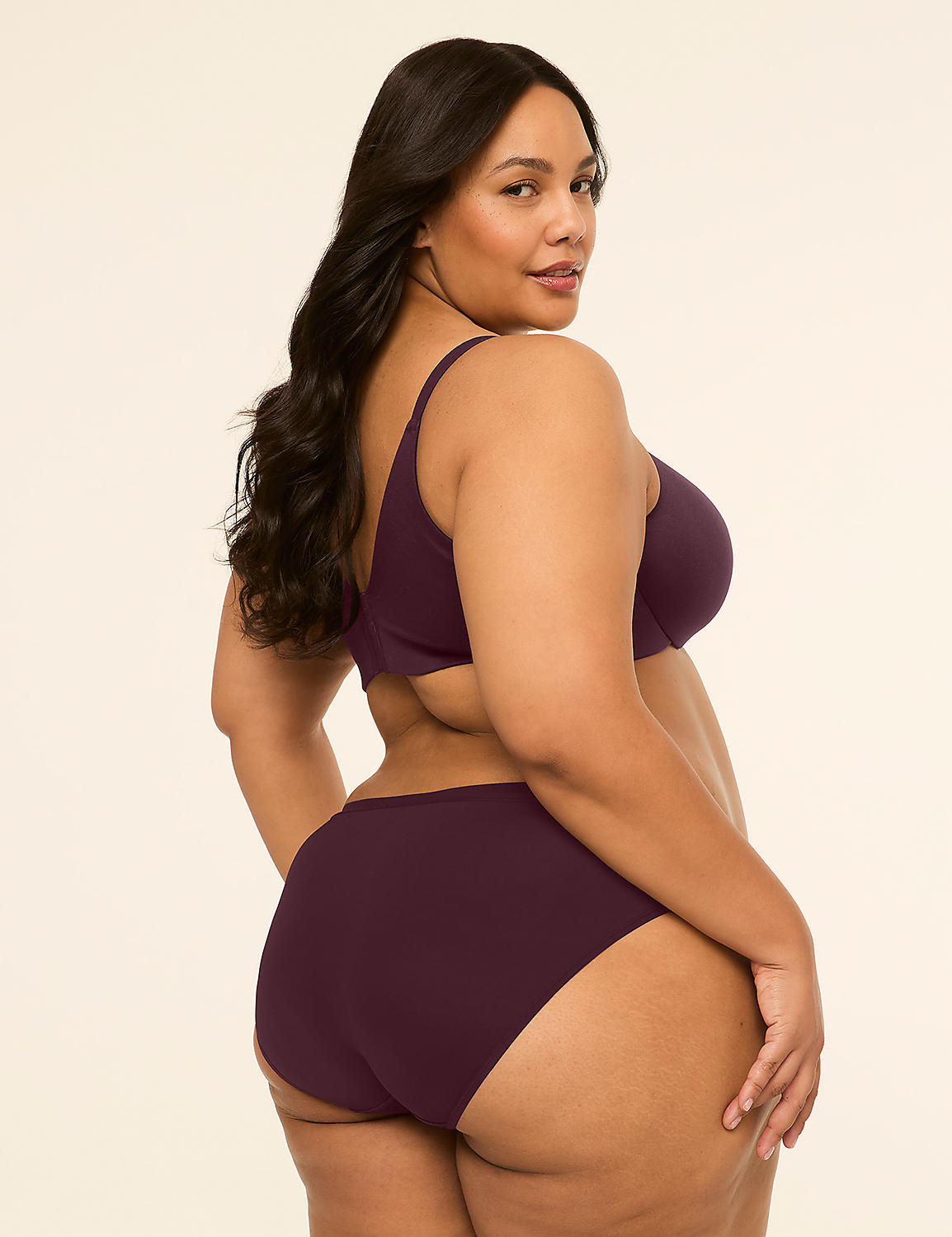 A woman in a plum-colored bra and underwear is shown from the side against a plain, light background. Product Image 2