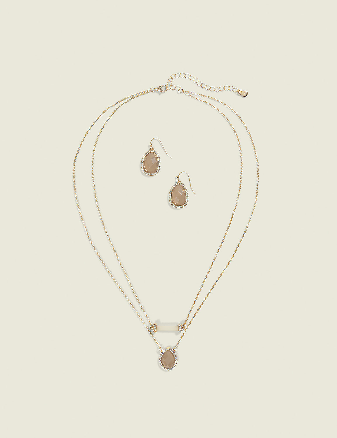 Grey Teardrop Necklace & Earring Set