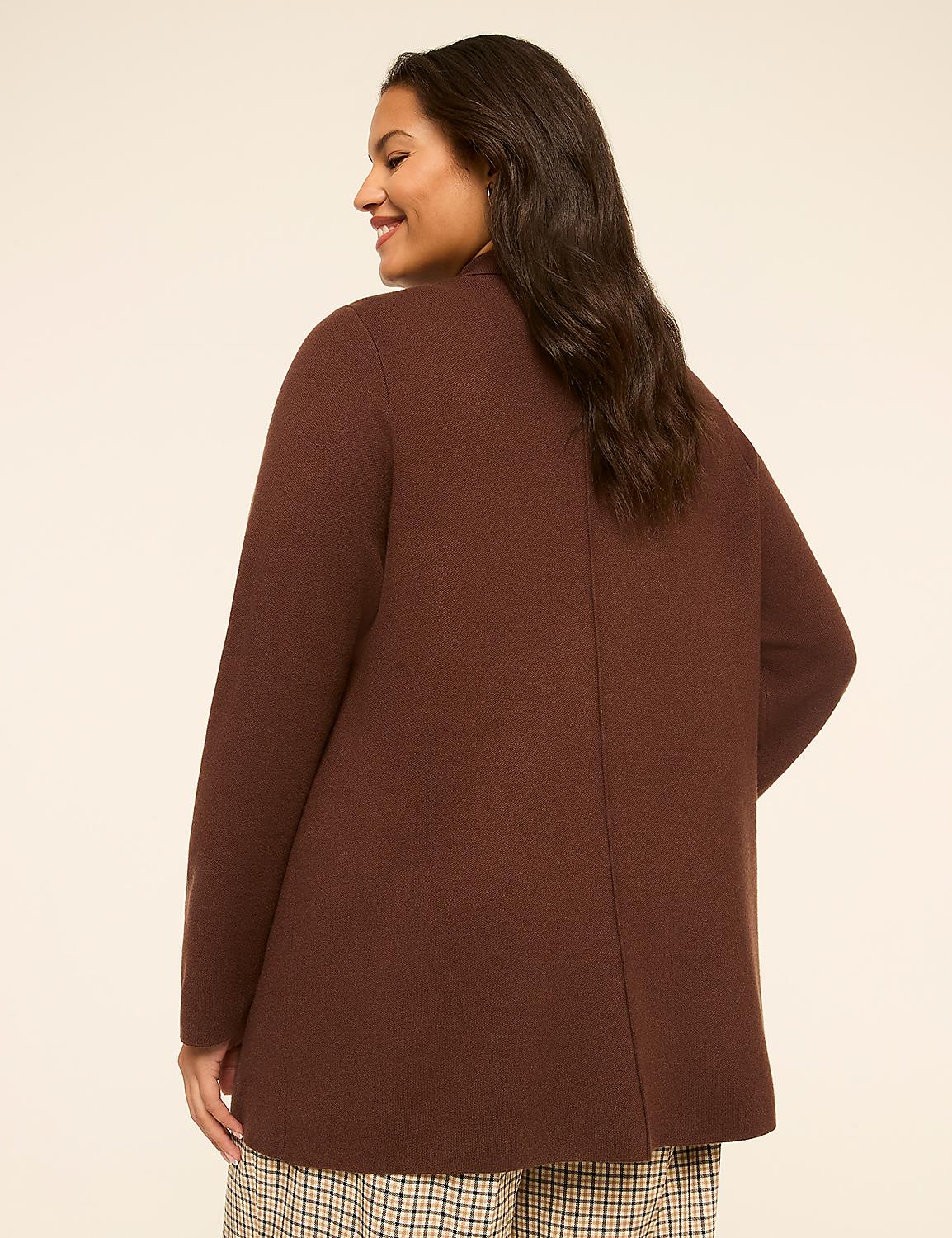 A woman in a brown jacket and plaid pants stands against a plain, light-colored background. Product Image 2