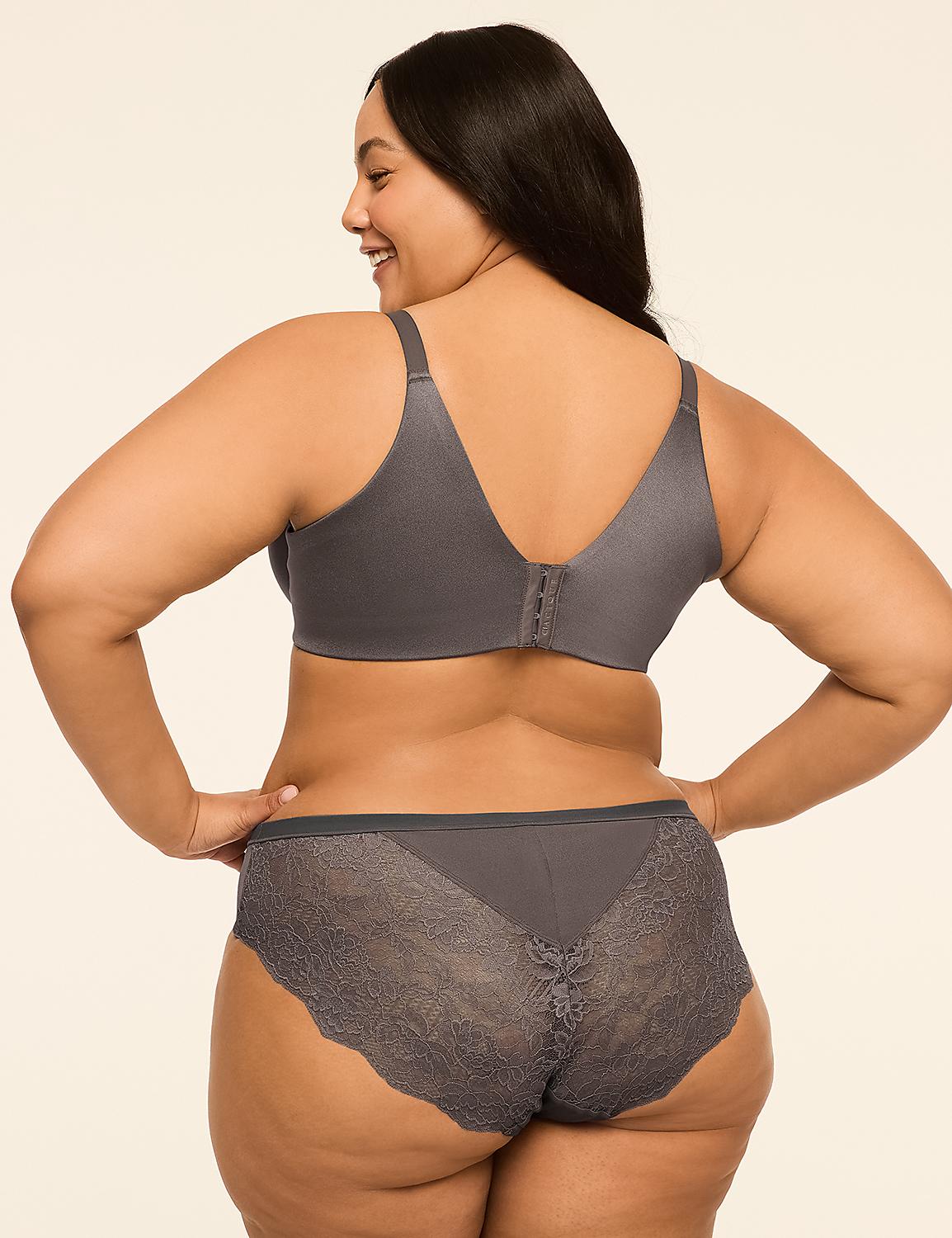 A woman in a grey bra and lace-trimmed underwear stands with her back to the viewer against a plain, light-colored background. Product Image 2