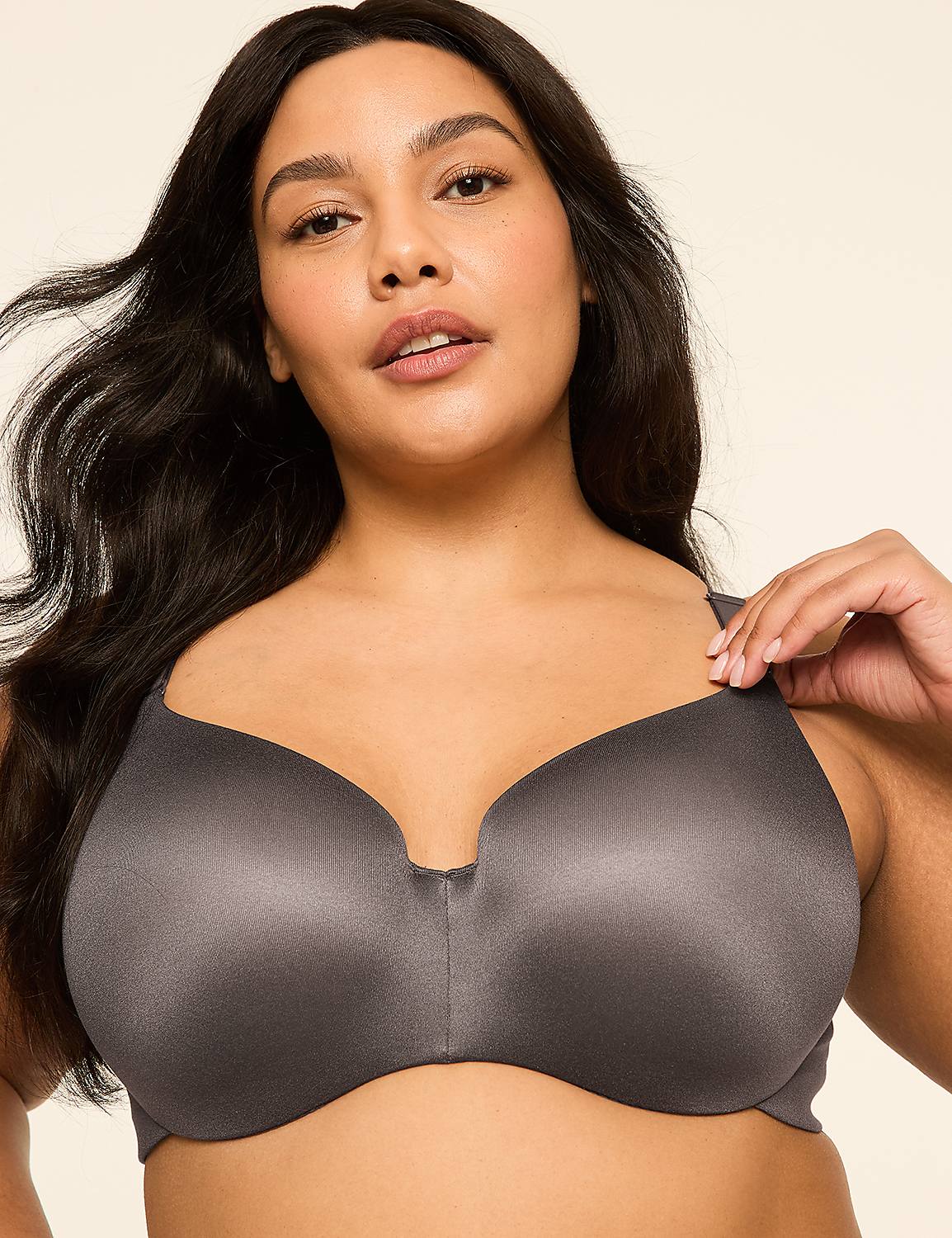 A woman with dark hair wears a gray bra against a plain, light background. Product Image 1