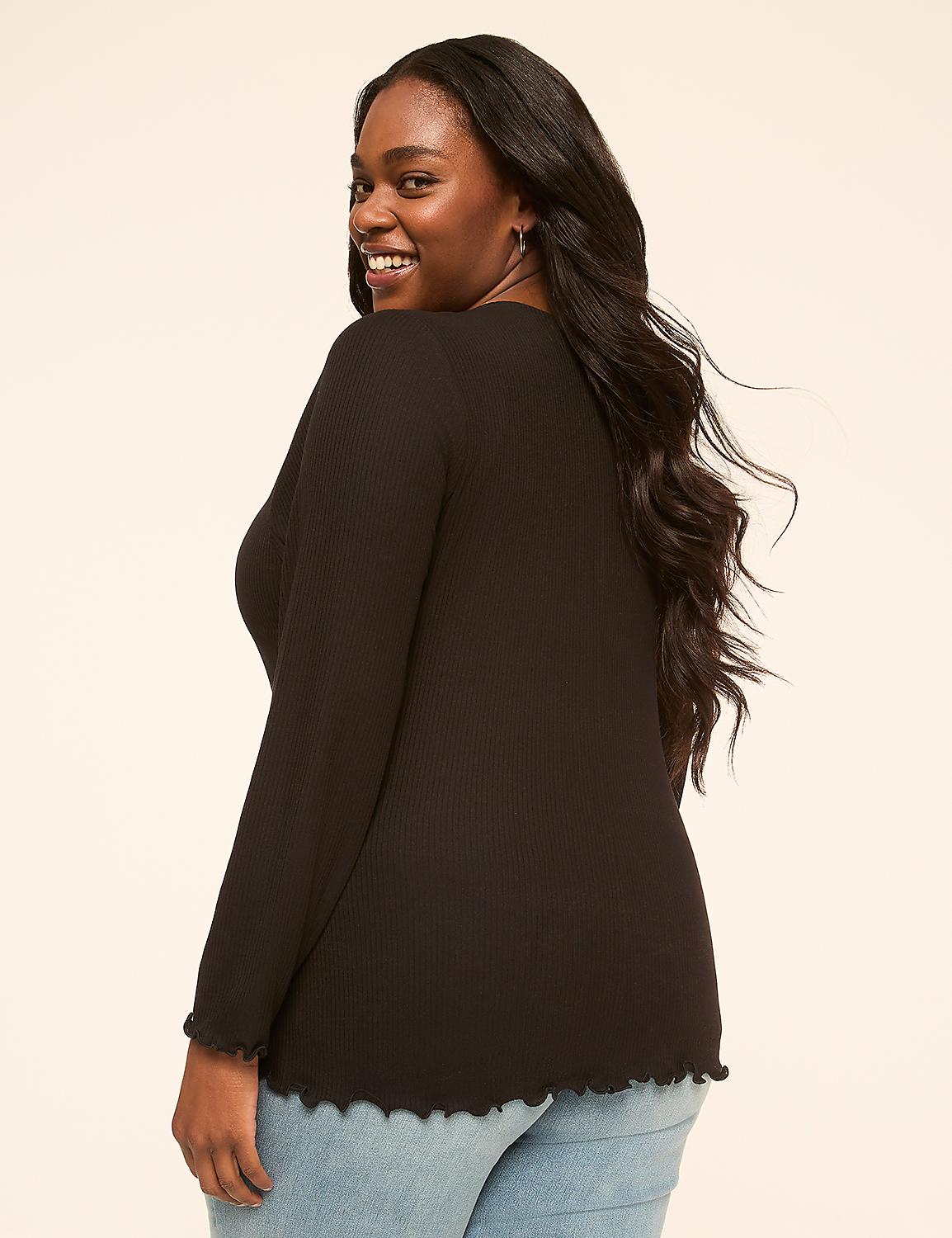 A smiling woman in a black ribbed top stands against a plain, light-colored background. Product Image 2