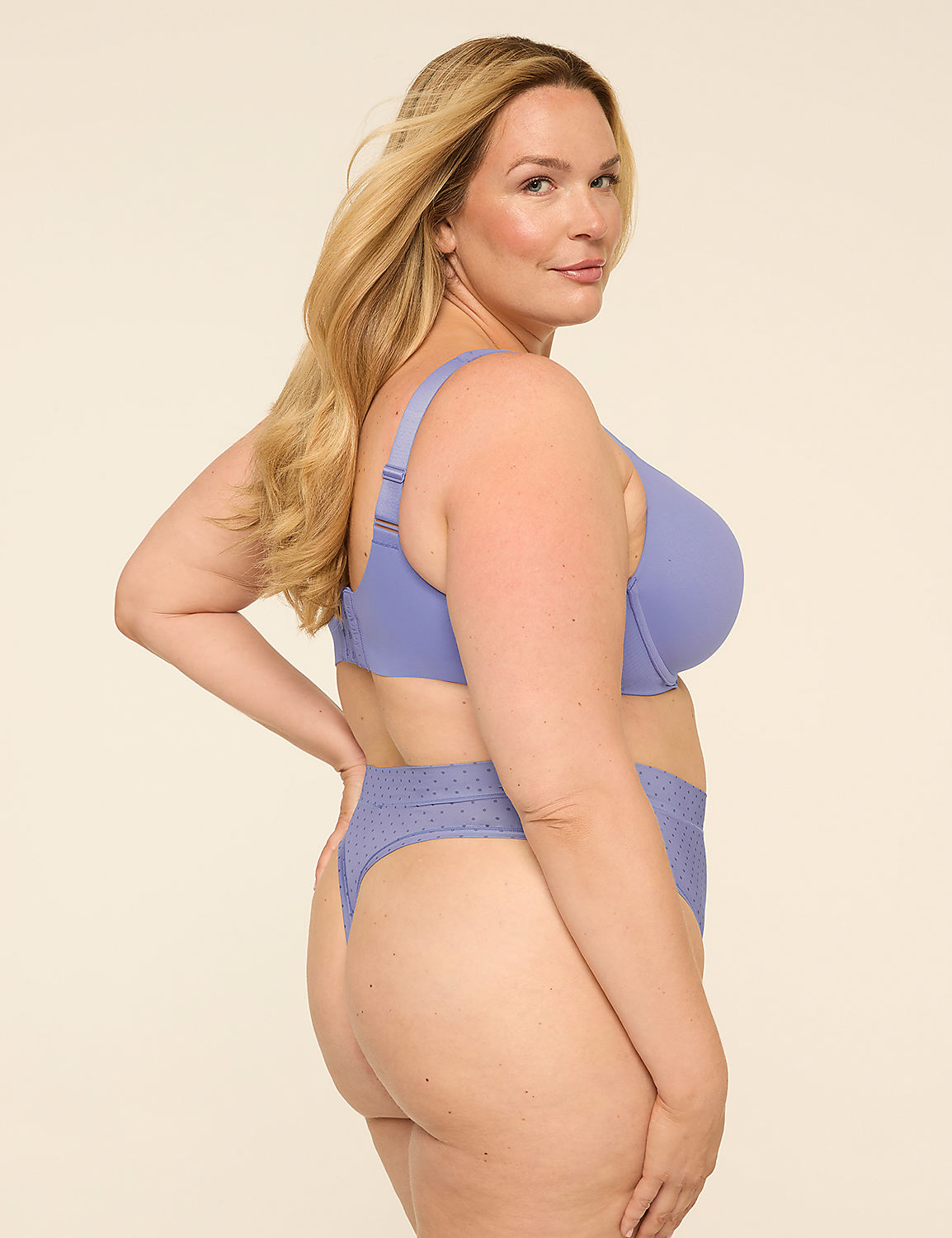 A woman in a lavender bra and thong poses against a plain, light background. Product Image 2