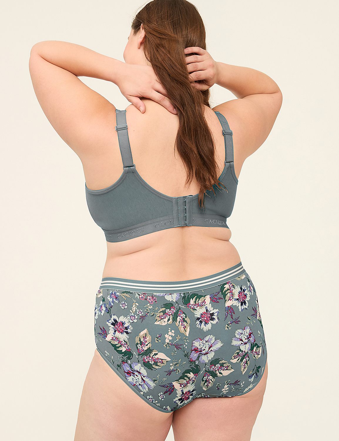 A woman in floral underwear and a grey bra stands against a plain, light background. Product Image 2