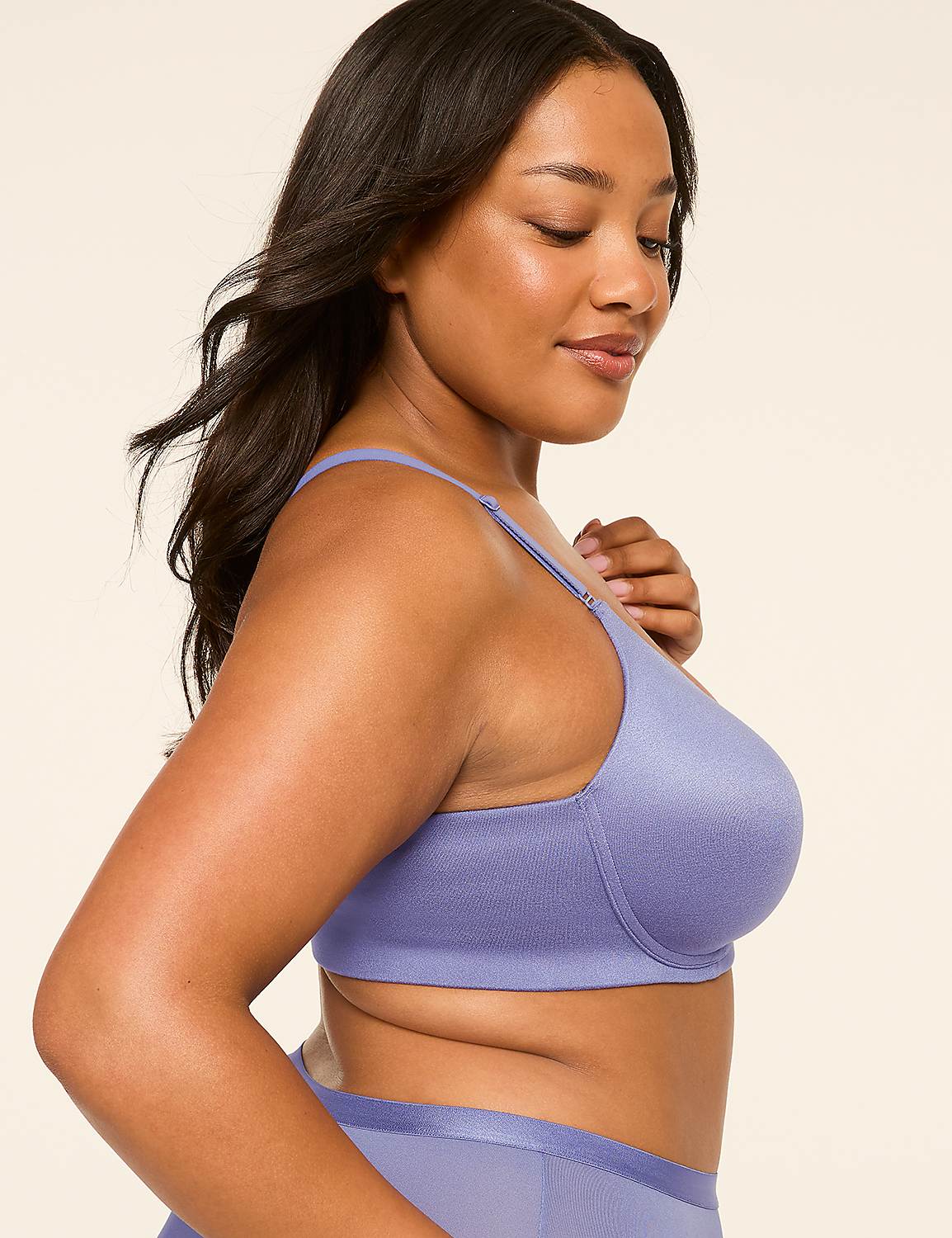 A woman in a purple bra and underwear stands against a plain, light-colored background. Product Image 3