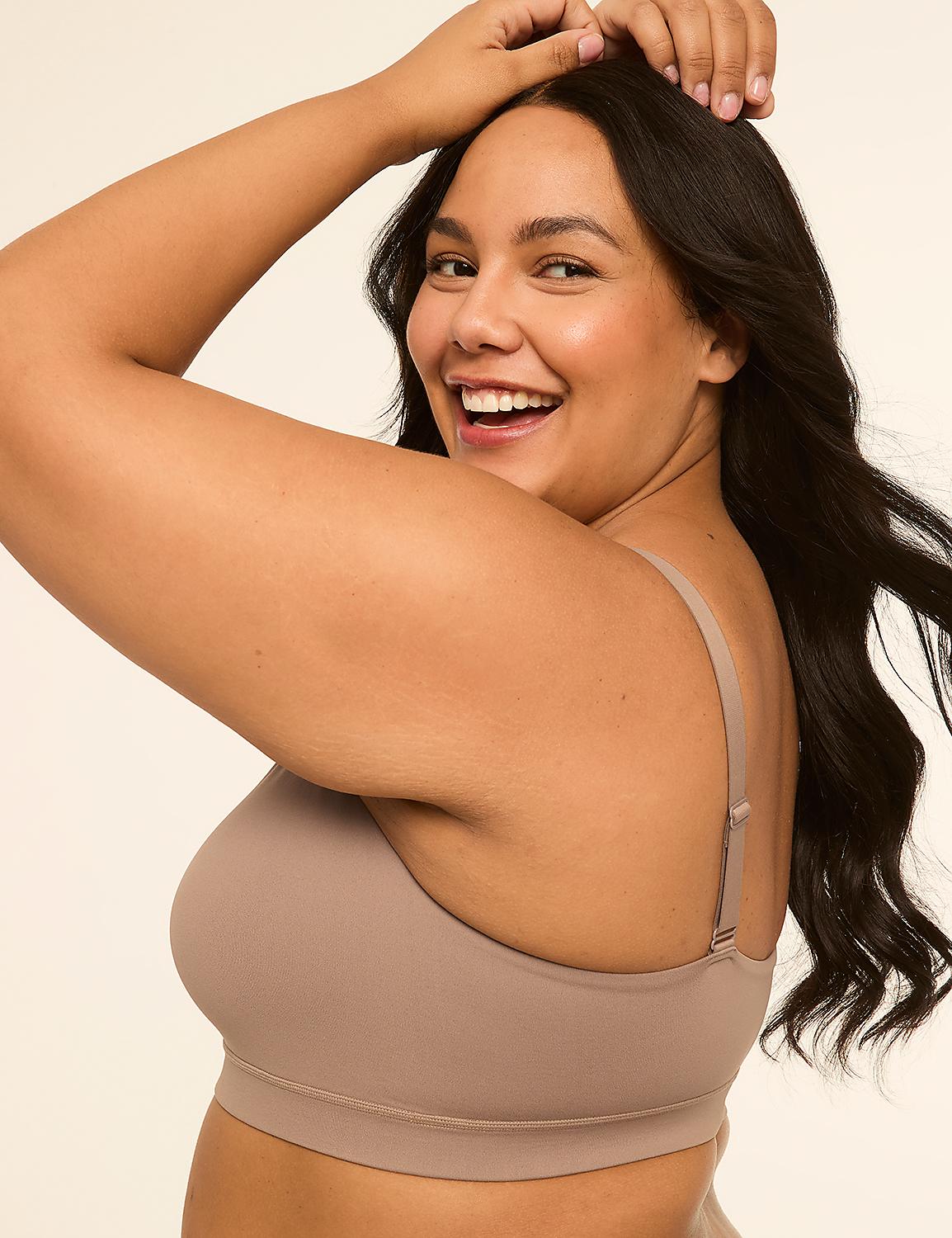 A smiling woman in a beige bra is captured from the side against a plain, light background. Product Image 3