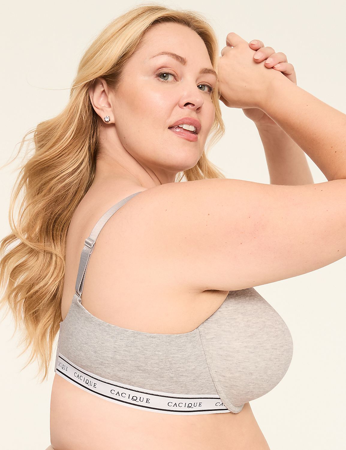A blonde woman in a grey bra with "CACIQUE" branding is posed against a plain, light background. Product Image 3
