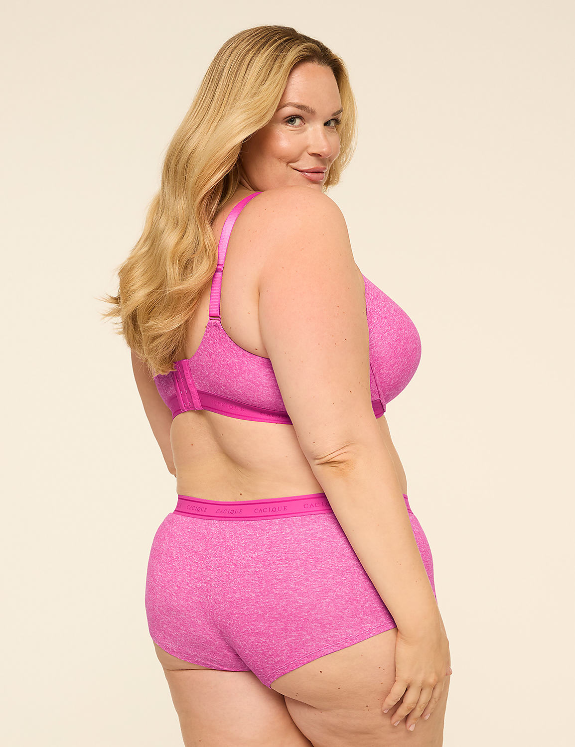 A woman with blonde hair and a fuller figure poses in pink lingerie against a plain, light-colored background. Product Image 2