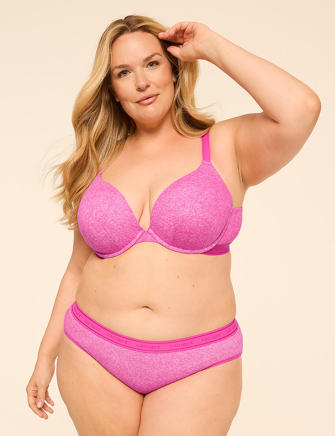 A woman in a pink bra and underwear poses against a plain, light-colored background. Product Image 4