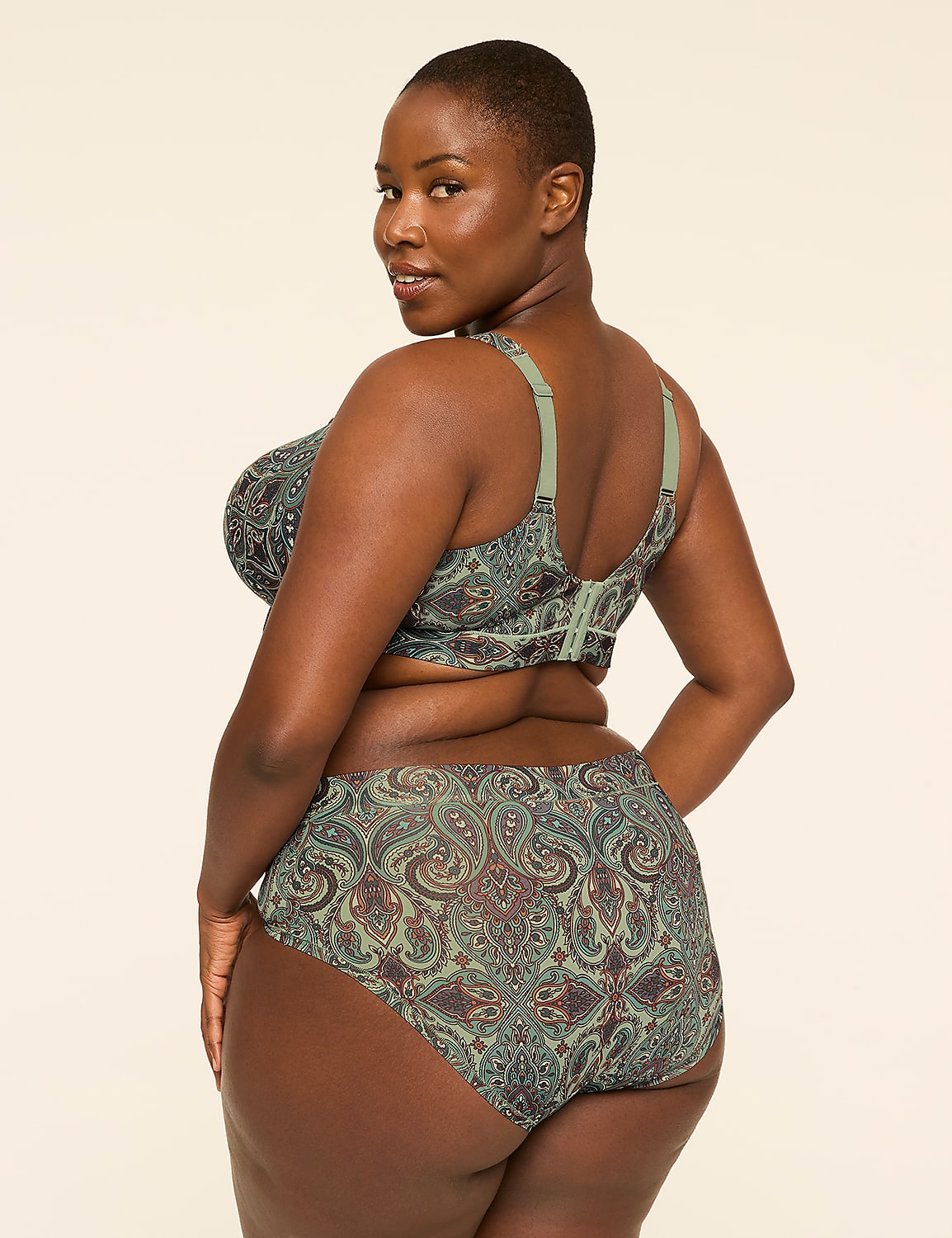 A woman in a patterned bra and high-waisted underwear poses against a plain, light-colored background. Product Image 2