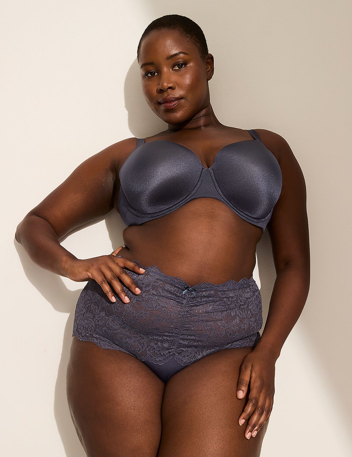 A person's lower body is shown from the back, wearing grey lace underwear and a dark bra, against a plain background. Product Image 3