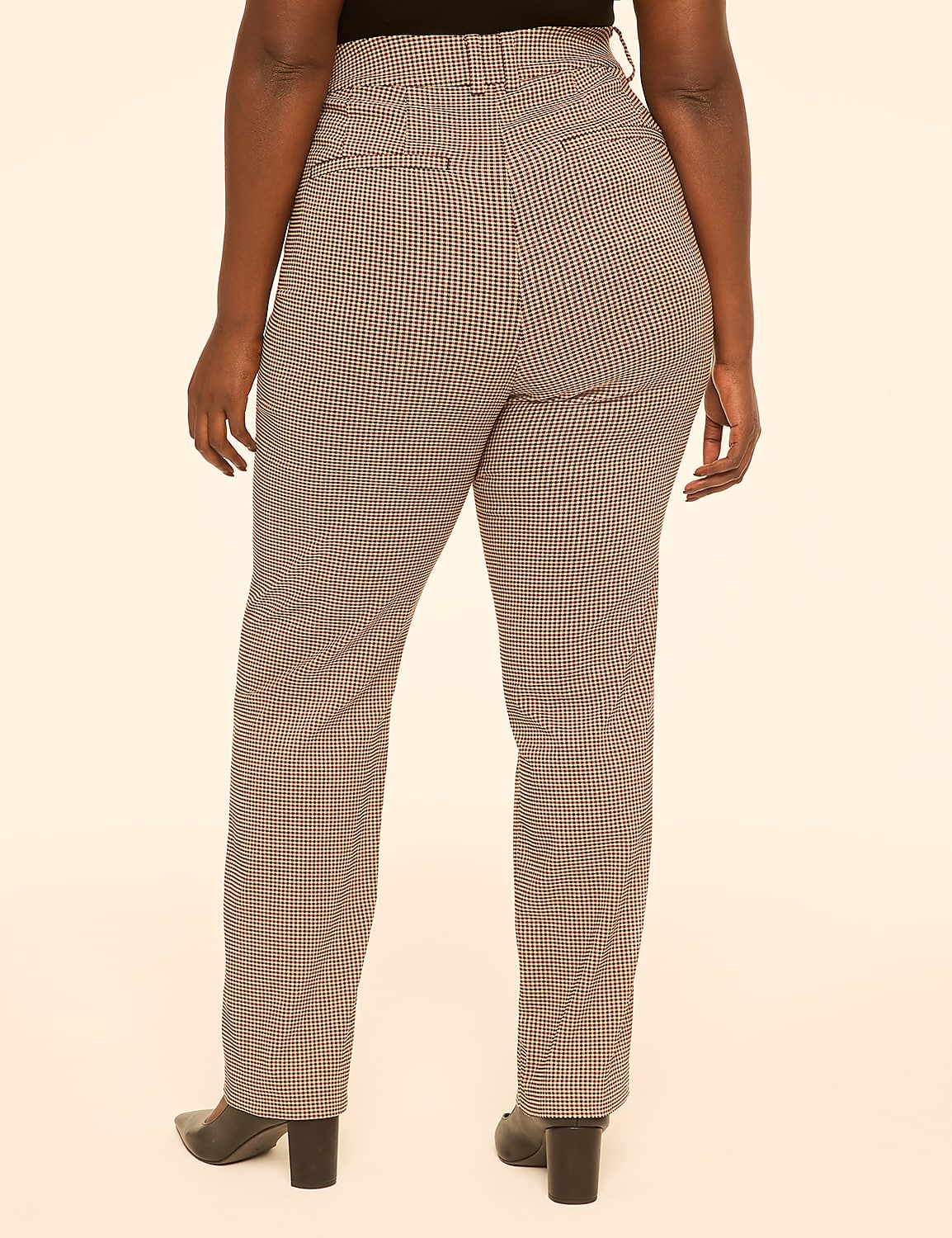 A person wearing brown and white checkered pants and black heels stands against a plain cream background. Product Image 2