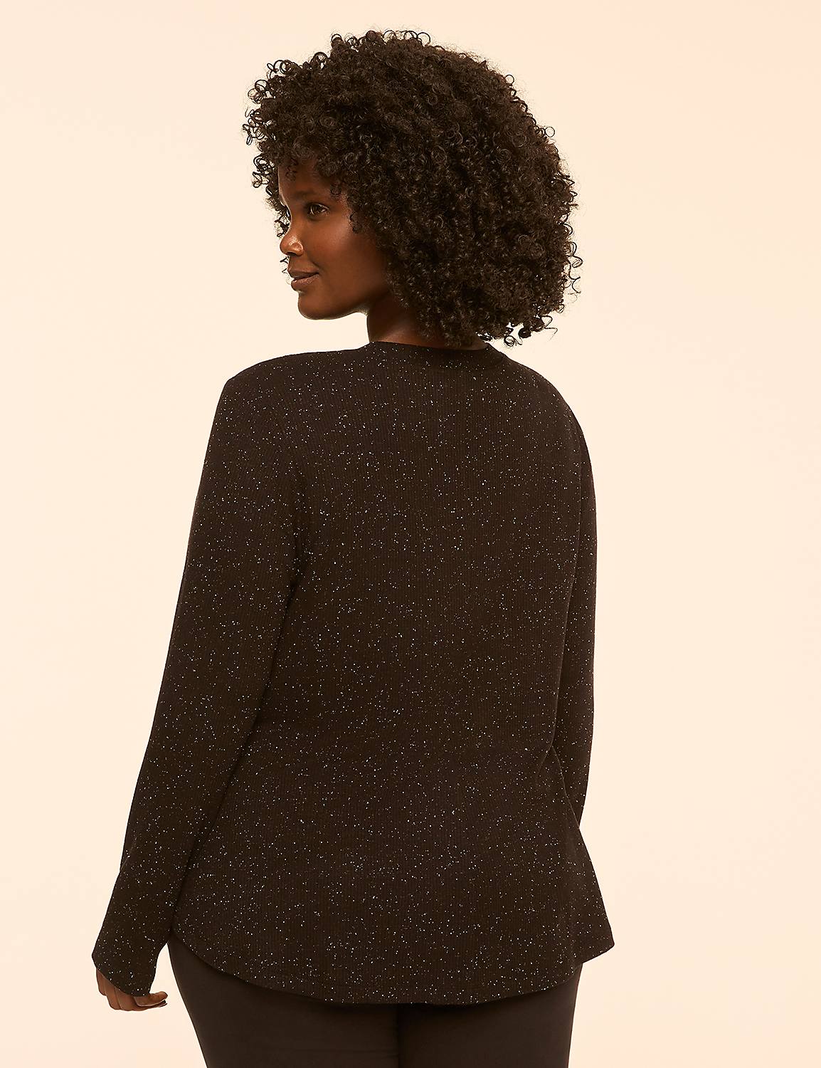 A woman with curly dark hair is shown from the back, wearing a black sparkly long-sleeved shirt against a plain, light-colored background. Product Image 2