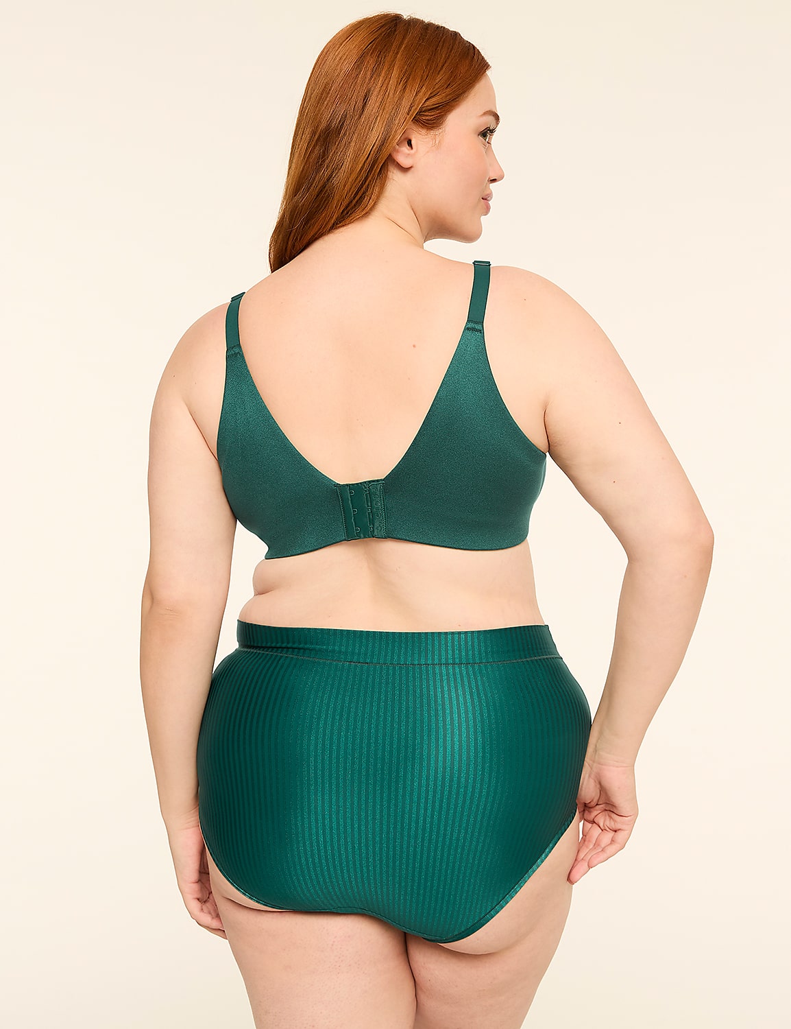 A woman with auburn hair is shown from the back, wearing a green bra and high-waisted underwear against a plain, light-colored background. Product Image 2