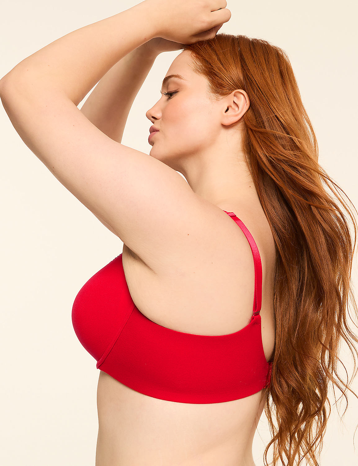 A woman with long red hair in a red bra is posed against a plain, light-colored background. Product Image 3