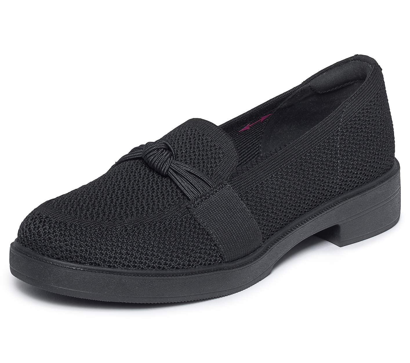 A black knit loafer with a bow detail rests on a white background. Product Image 3