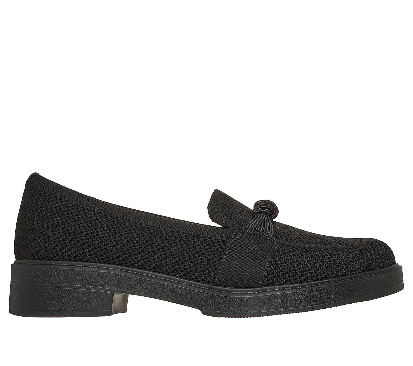A black knit loafer with a decorative knot sits on a white background. Product Image 1