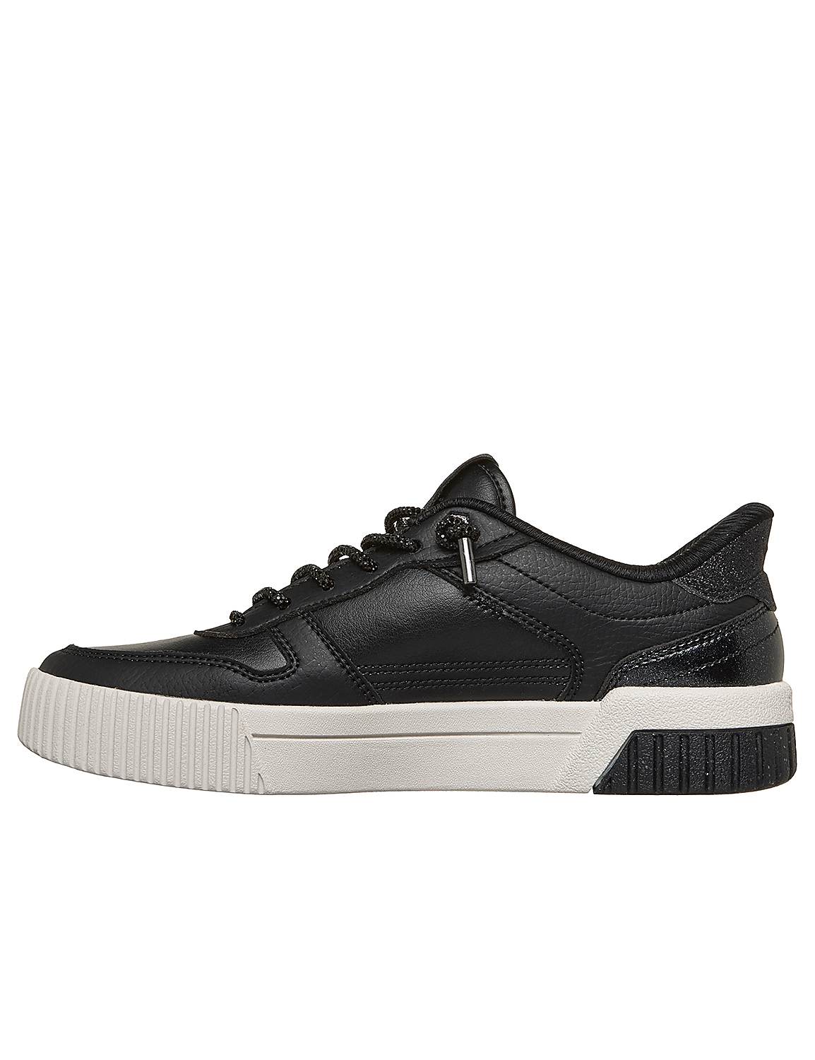 A black leather sneaker with a white sole rests on a plain white background. Product Image 2