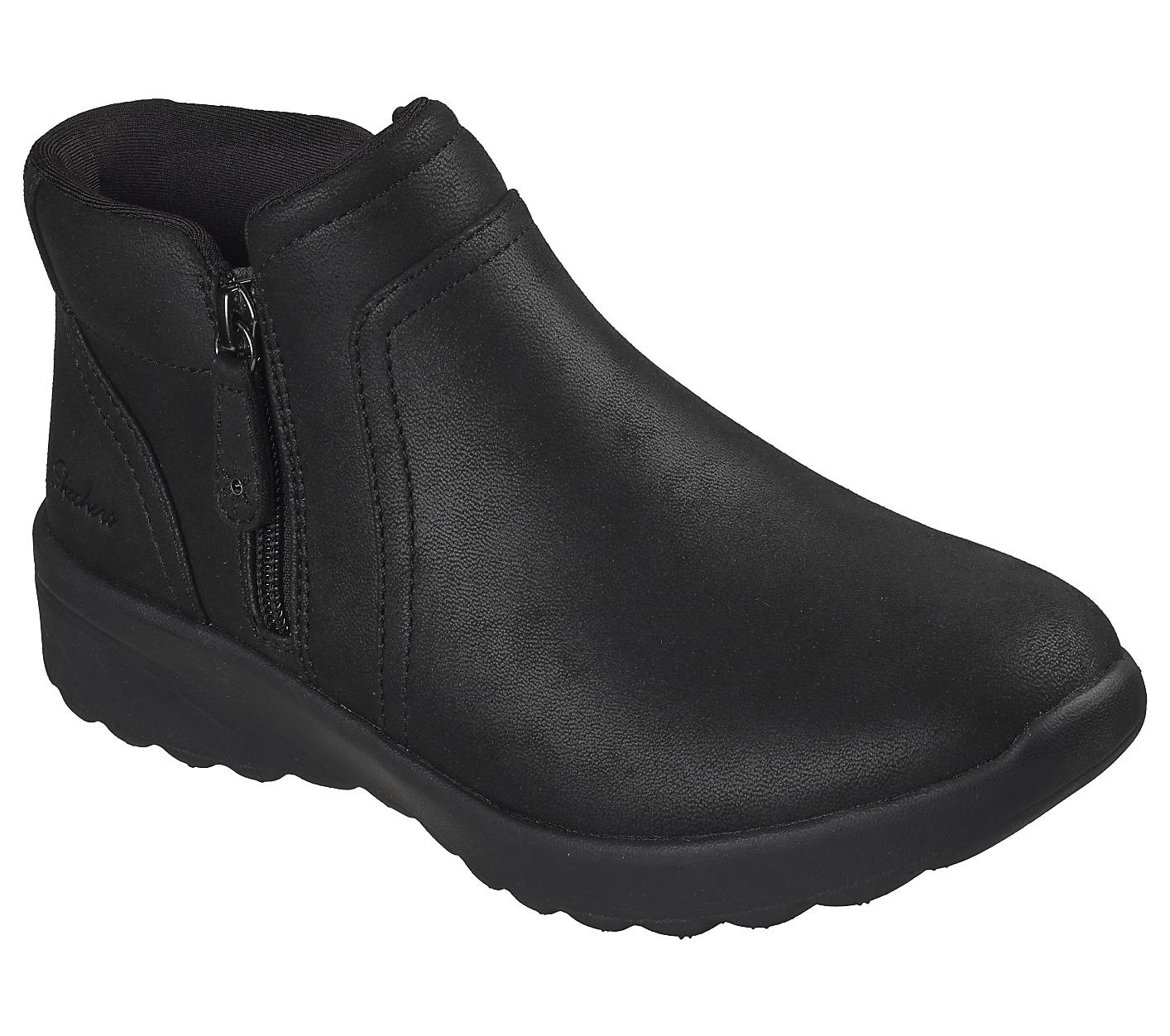 A black ankle boot with a side zipper sits on a plain white background. Product Image 2