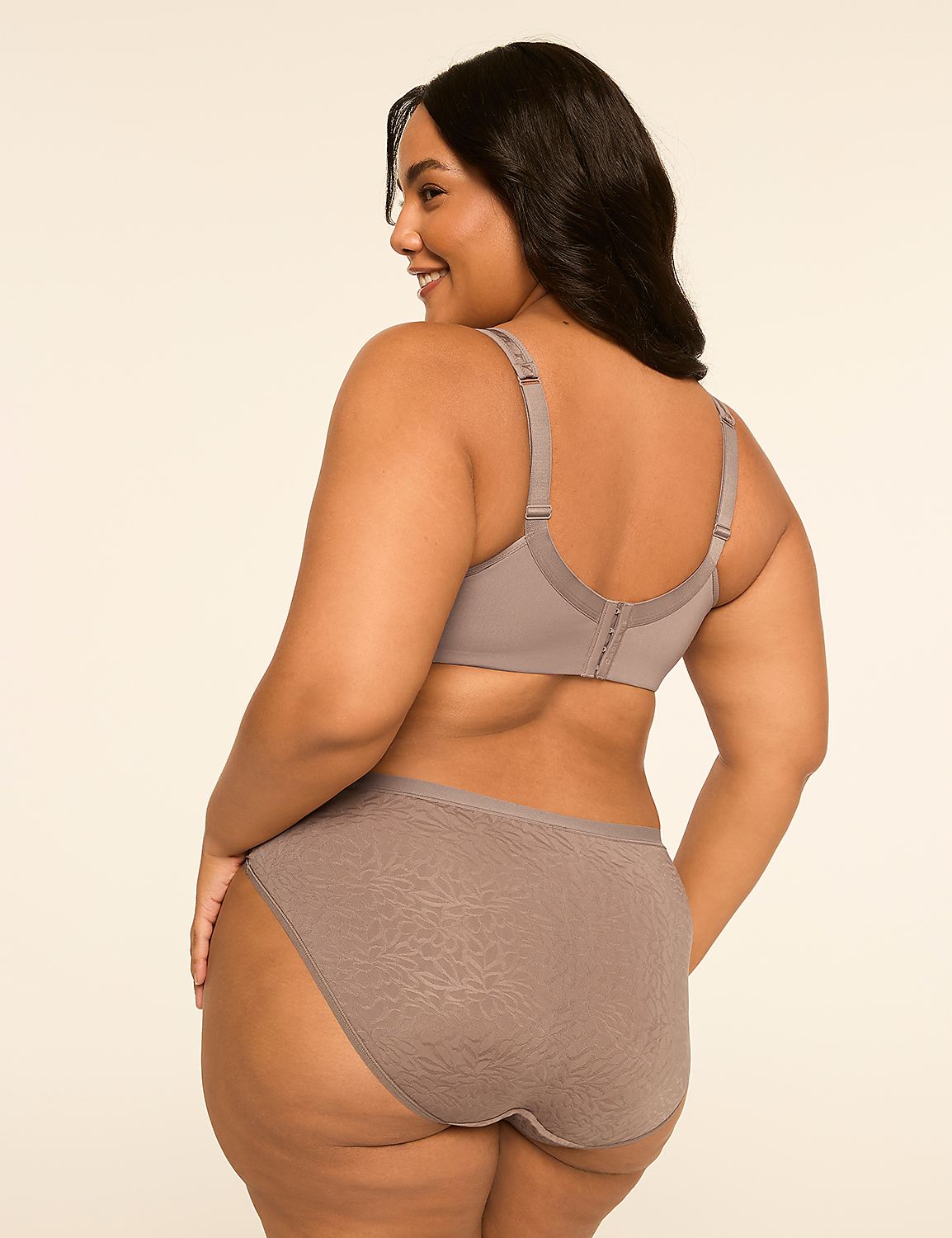 A woman in a grey bra and patterned underwear stands against a plain, light background. Product Image 2