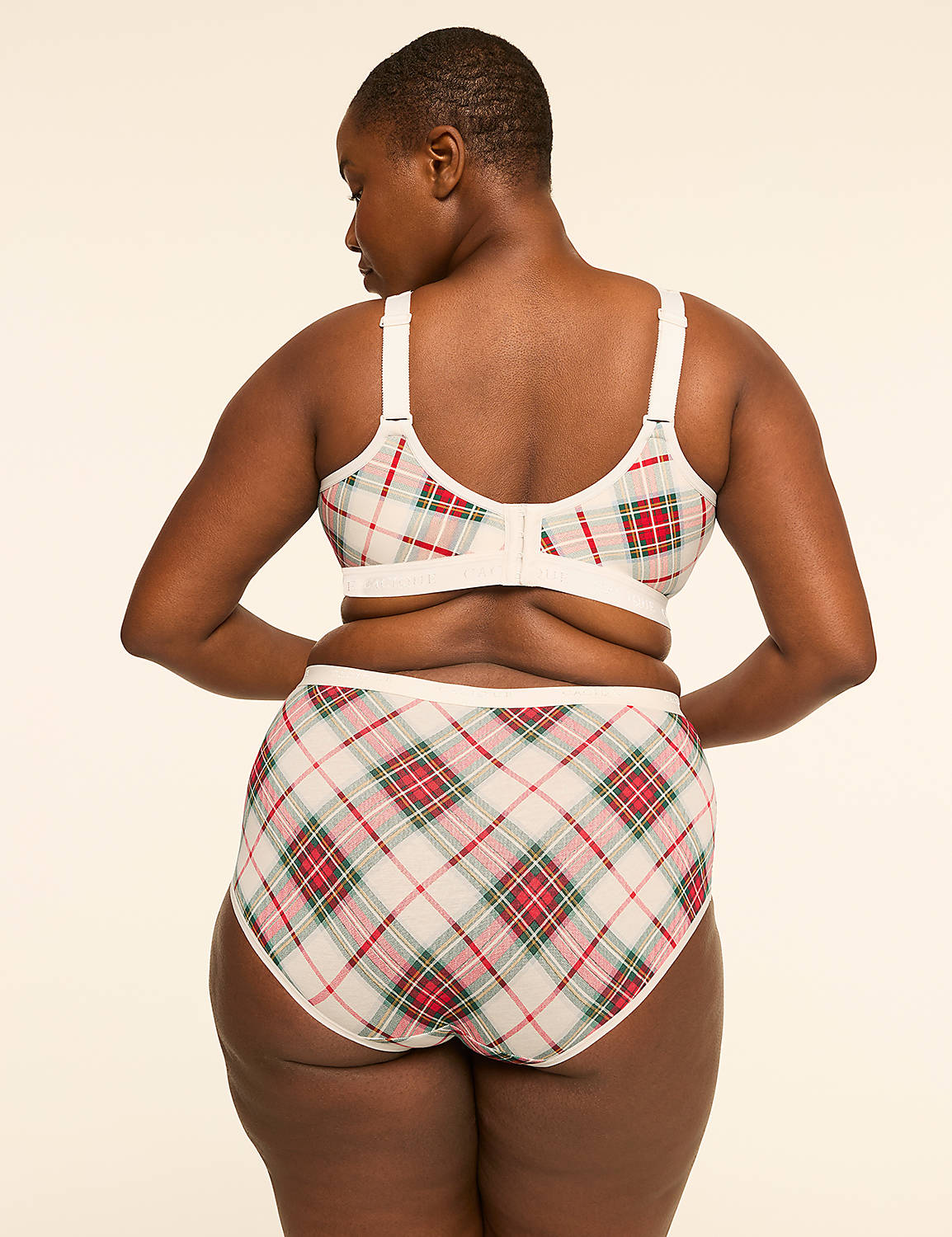 A woman in a plaid bra and underwear stands against a plain, light-colored background. Product Image 2