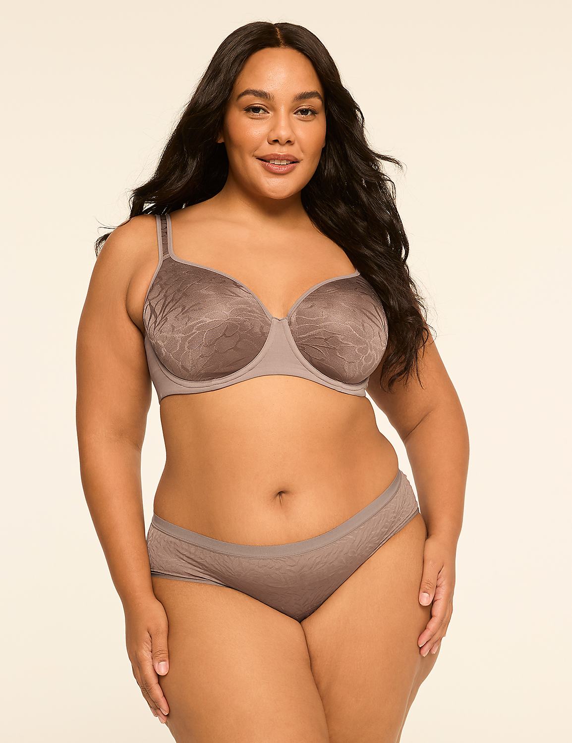 A woman in a taupe bra and matching underwear stands against a plain, light-colored background. Product Image 4
