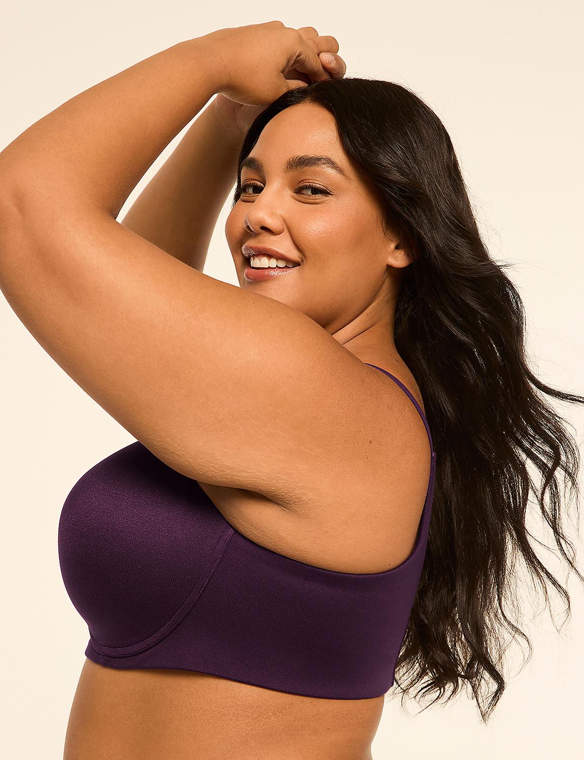 A smiling woman with dark hair poses in a purple bra against a plain, light-colored background. Product Image 3