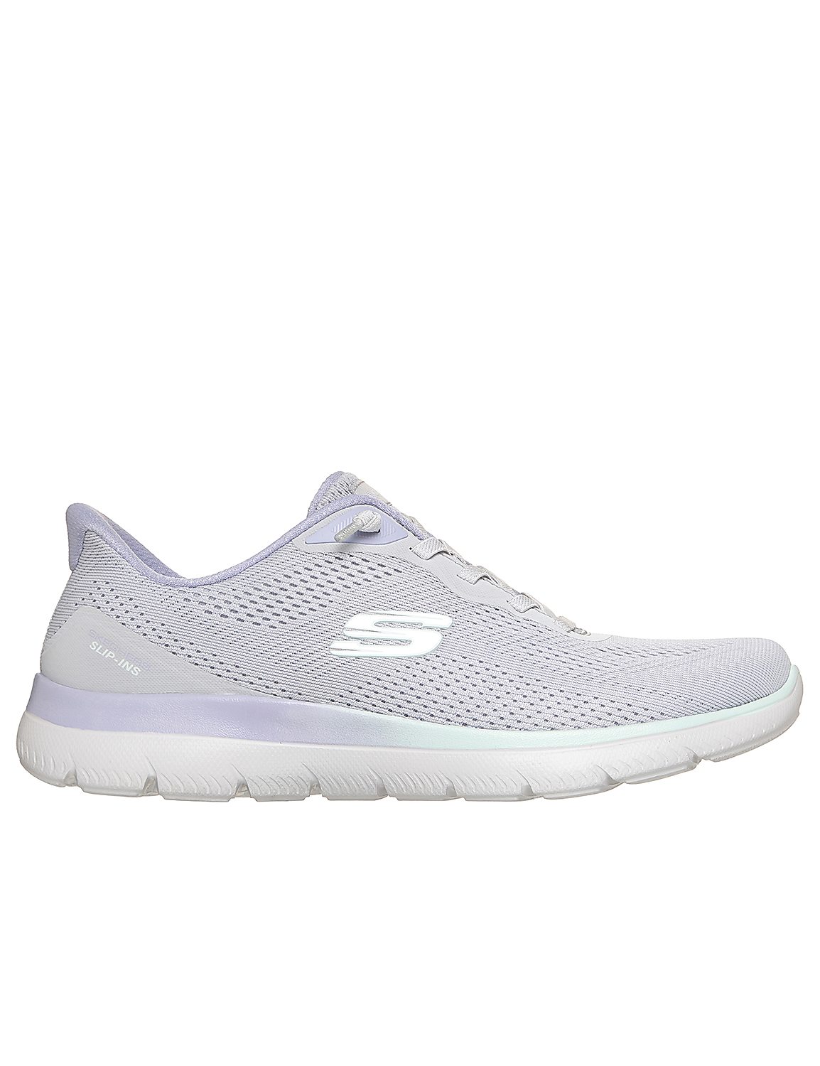A light purple Skechers sneaker with a white sole is presented against a plain white background. Product Image 1