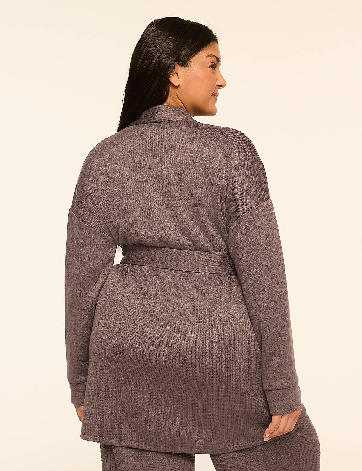 A woman in a grey robe stands against a plain, light-colored background. Product Image 2