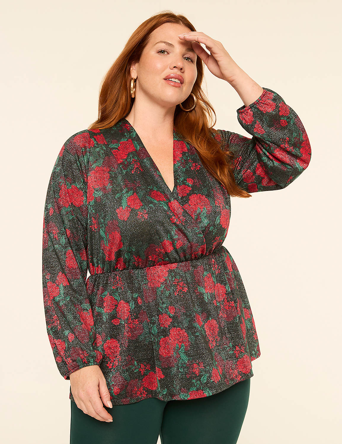 Shimmer Faux-Wrap Peplum Top - thumbnail 5