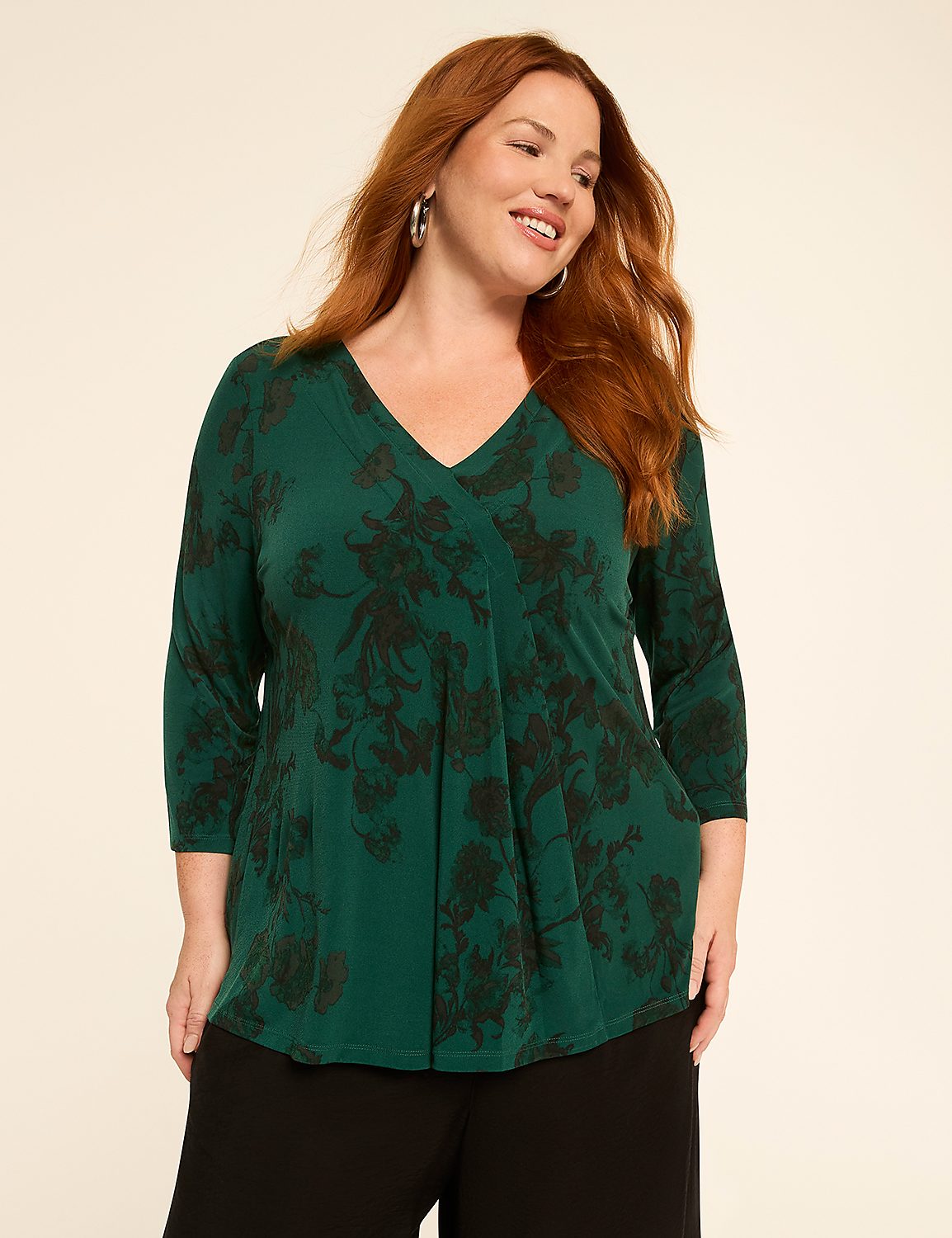 Swing 3/4-Sleeve Pleat-Front Top - thumbnail 8