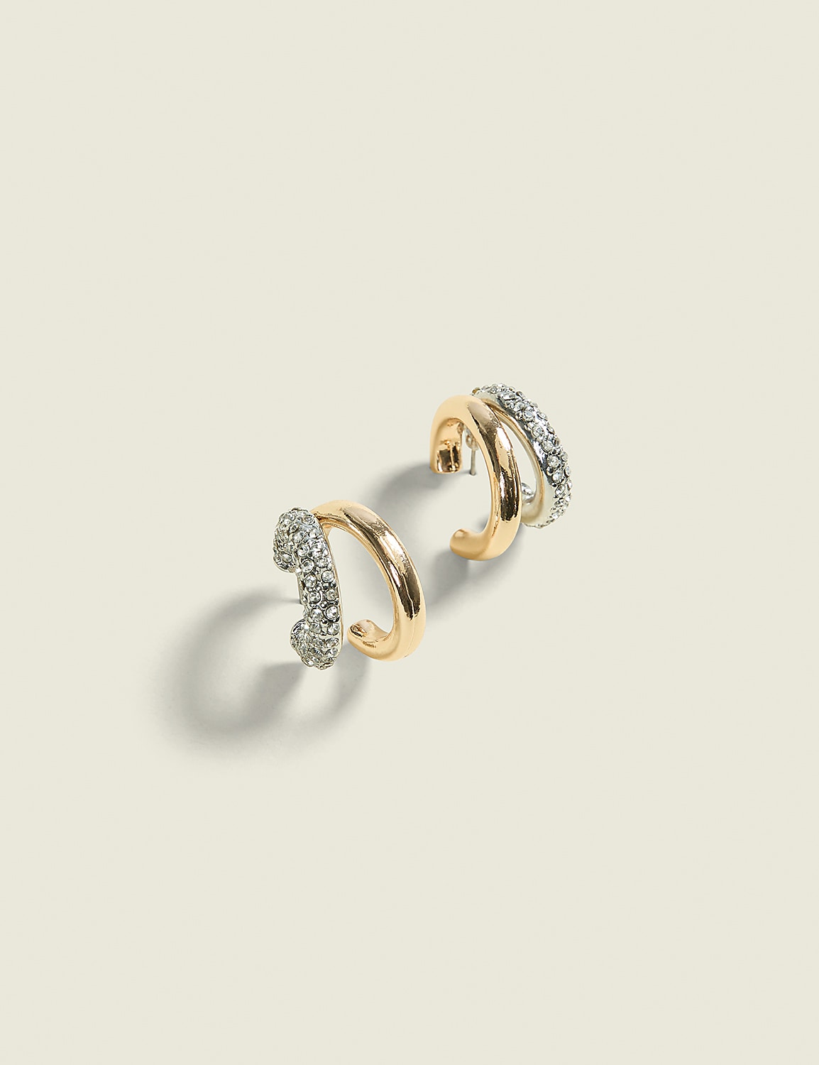 Pave & Goldtone Double Hoop Earrings