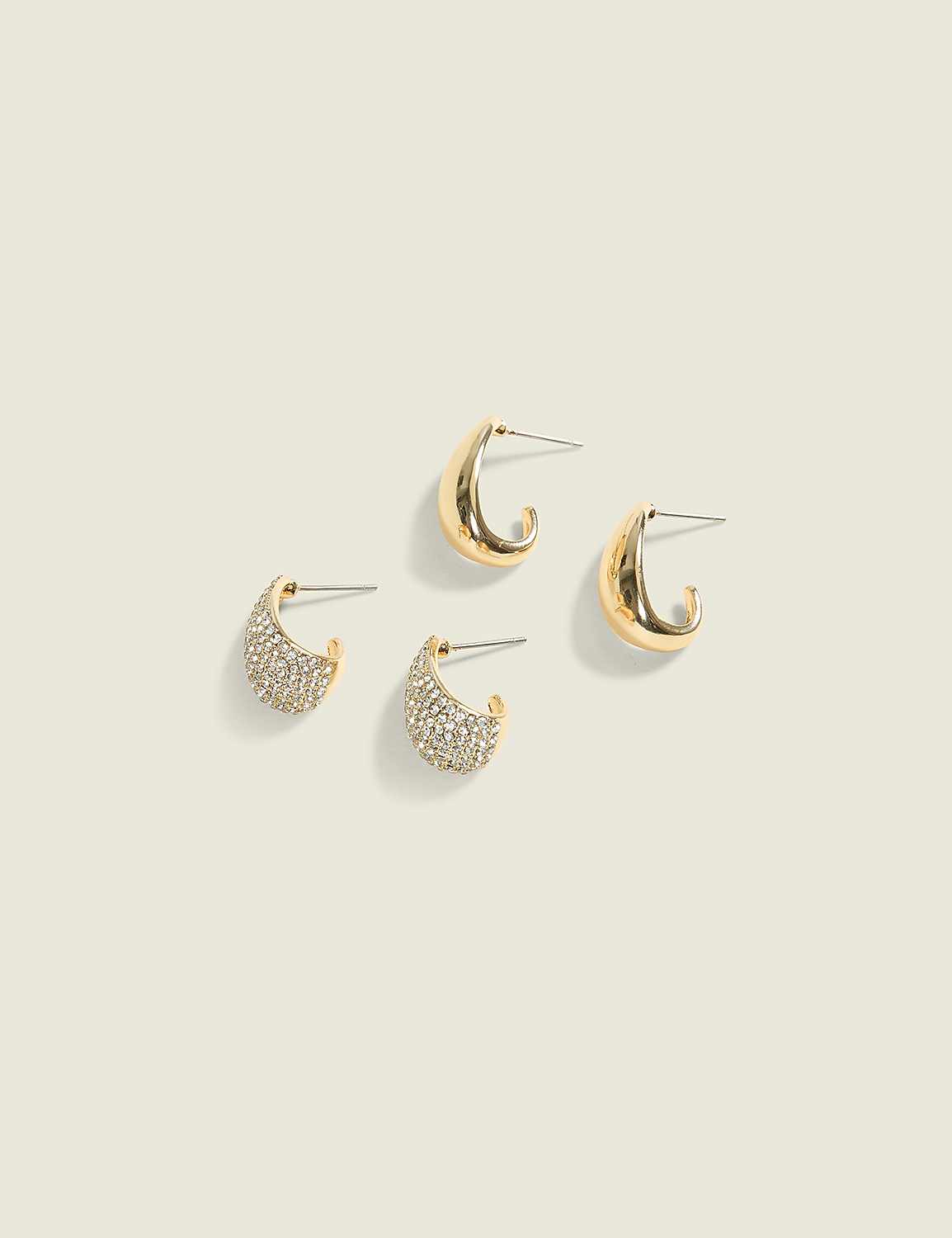 Goldtone & Pave Open Hoop Earring 2-Pack