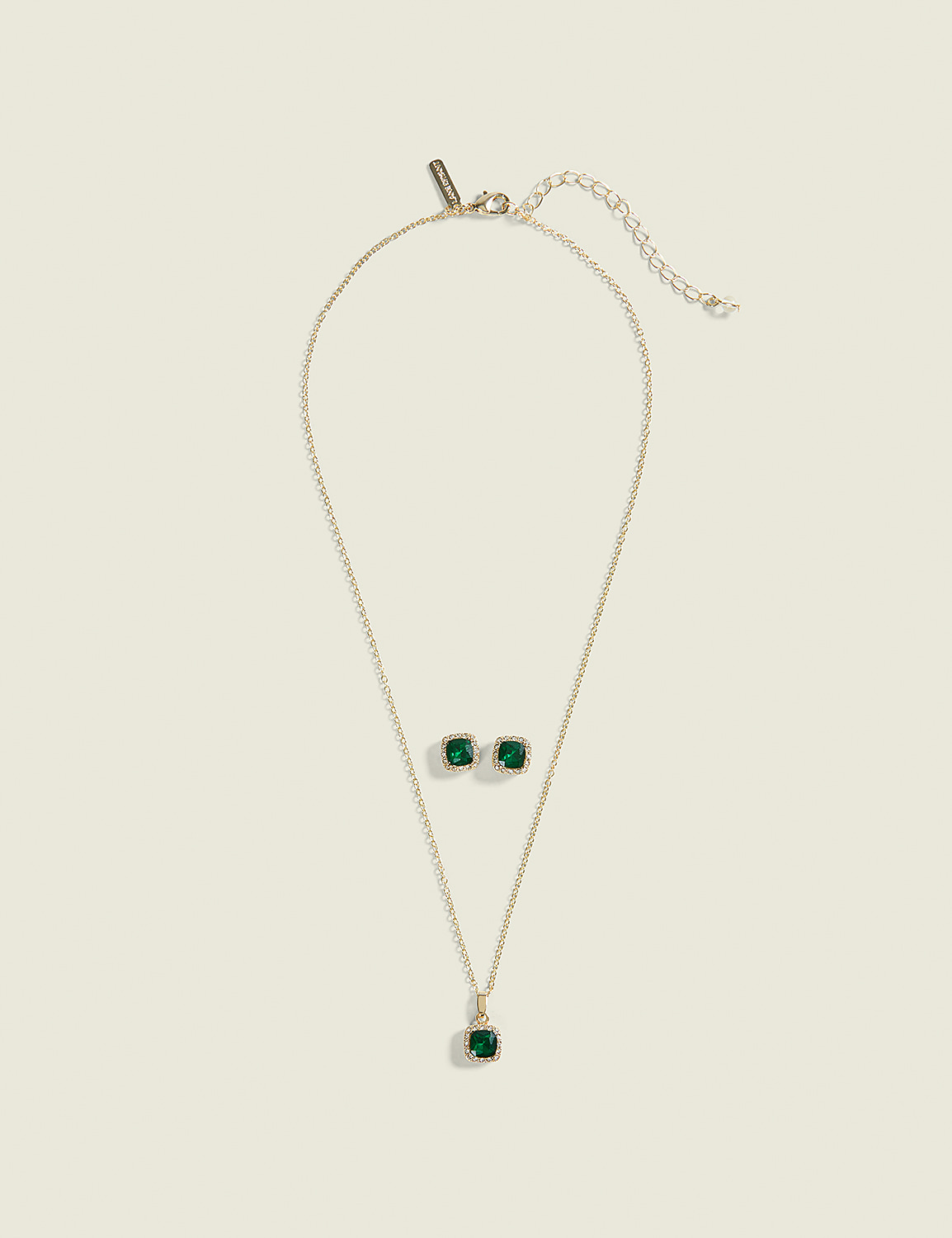 Green Imitation Stone Necklace & Earring Set